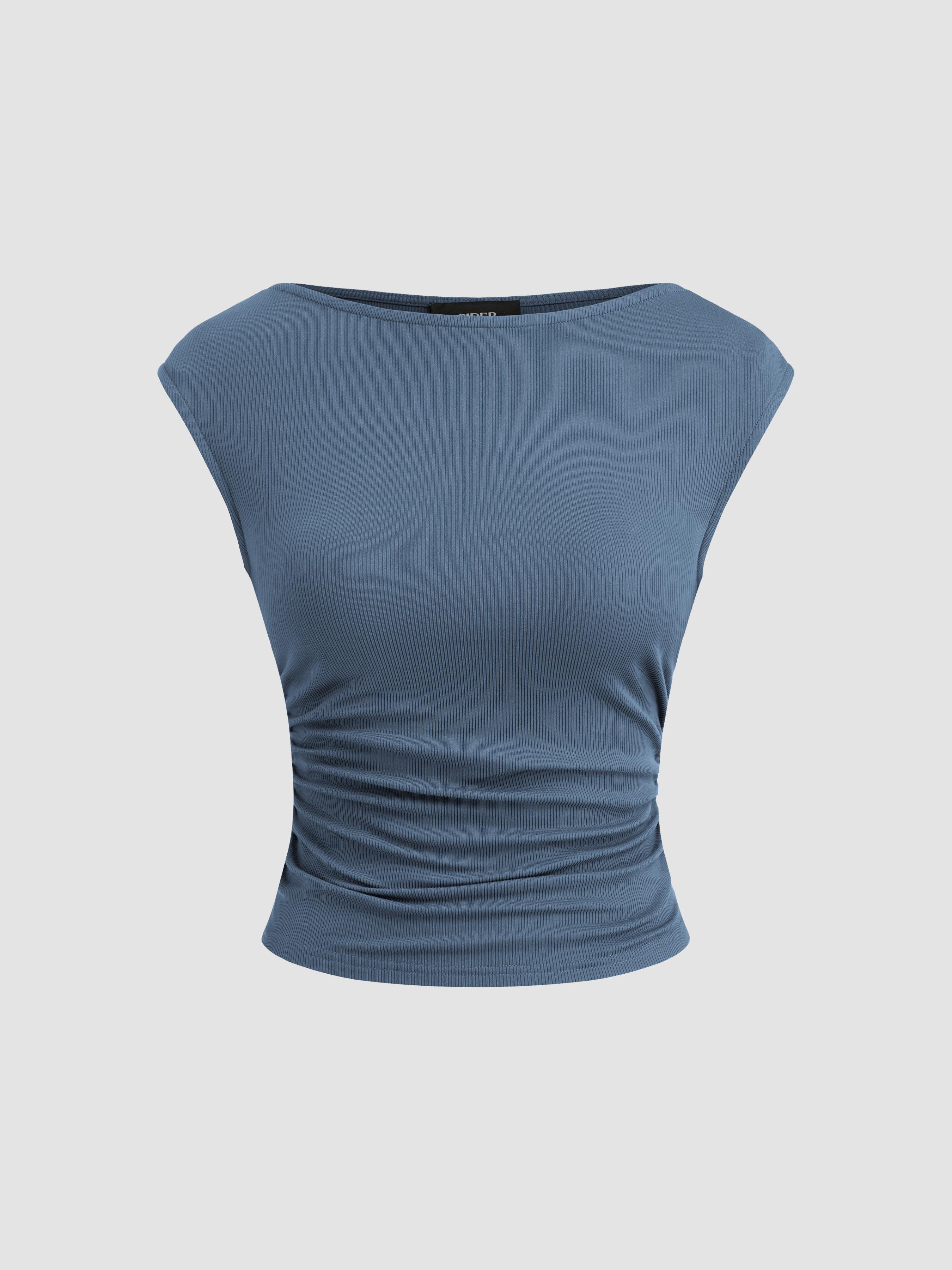Boat Neck Solid Ruched Tank Top by CIDER