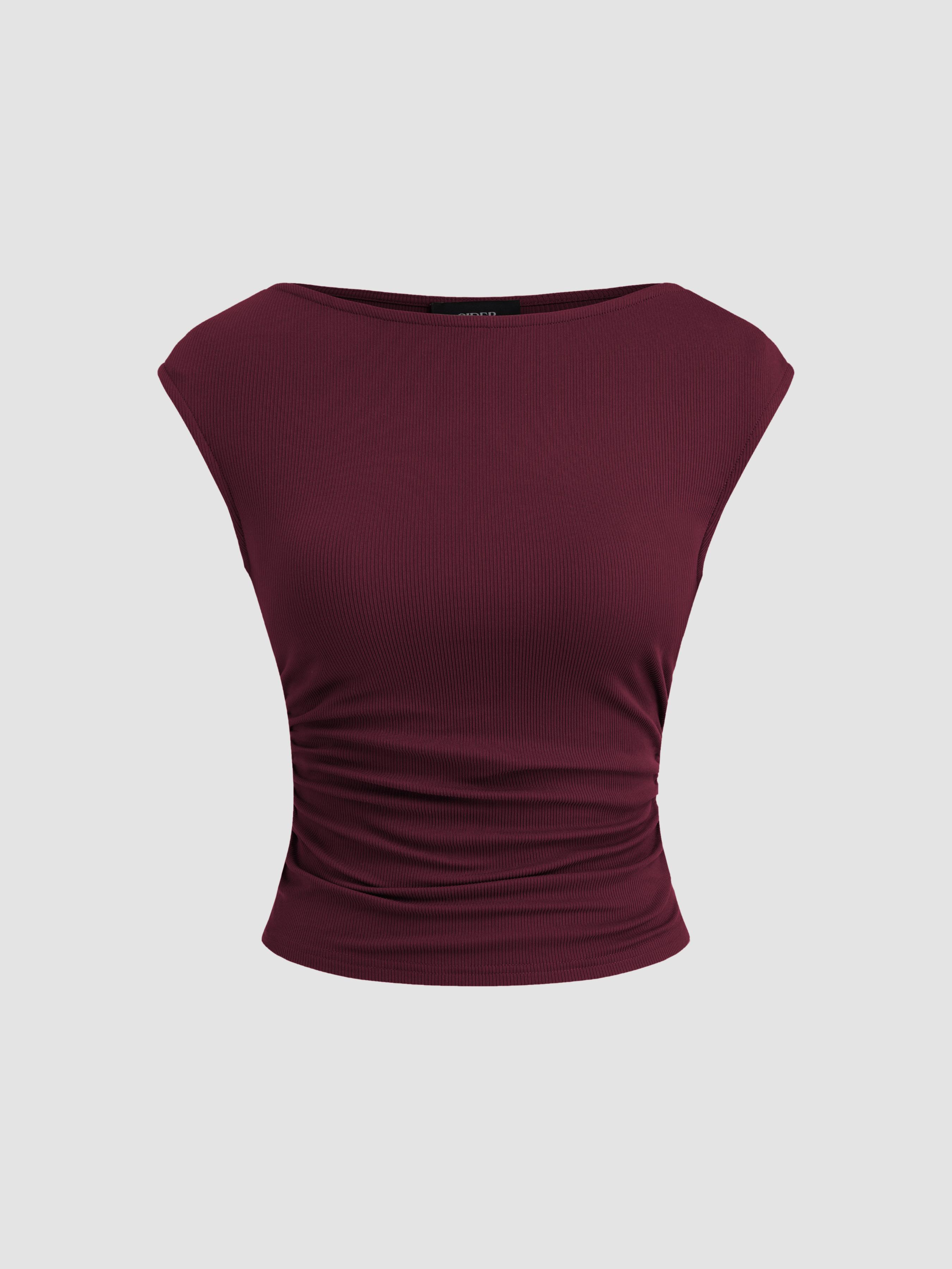 Boat Neck Solid Ruched Tank Top by CIDER