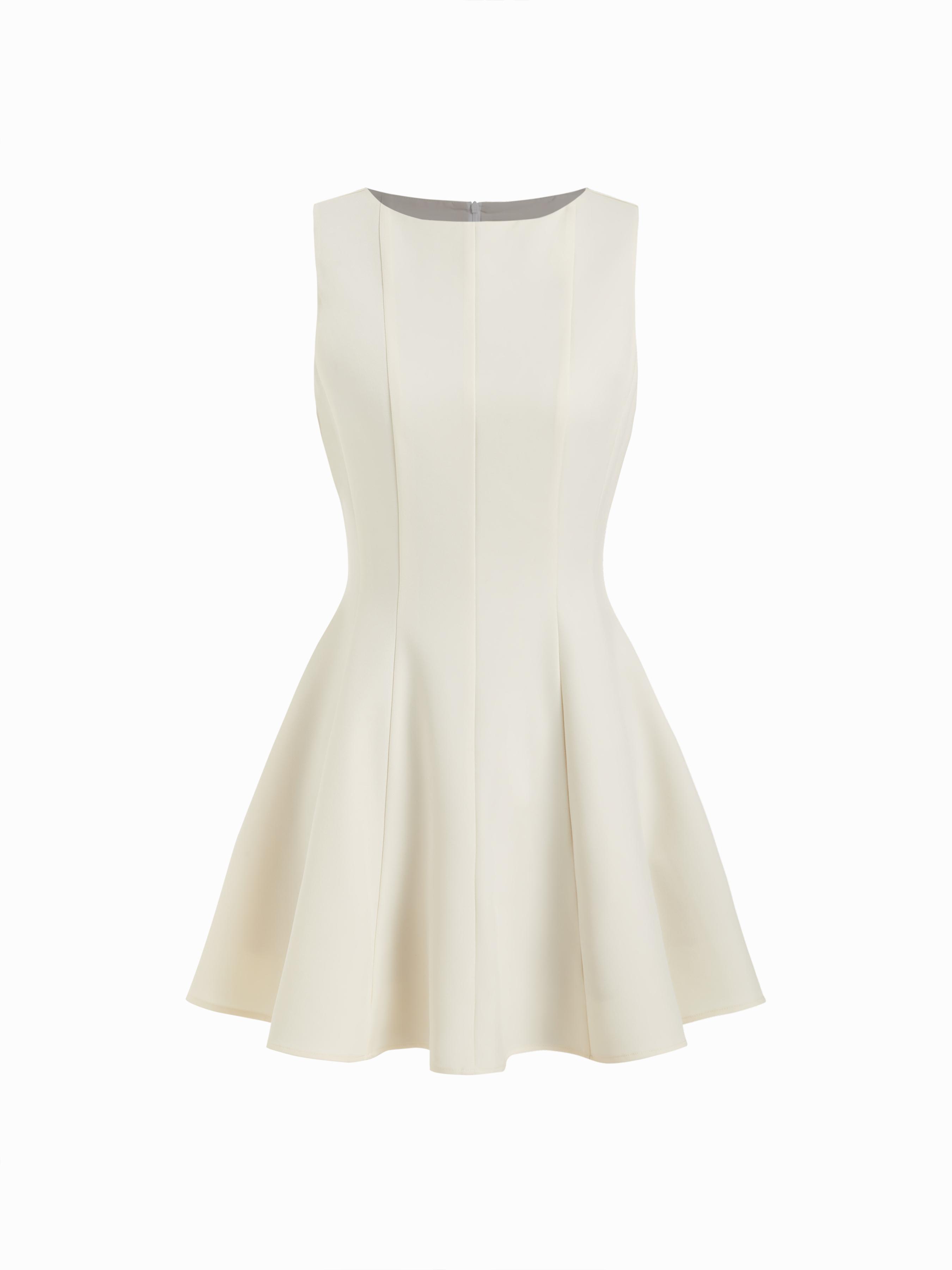 Boat Neck Solid Ruffle Hem Mini Dress by CIDER