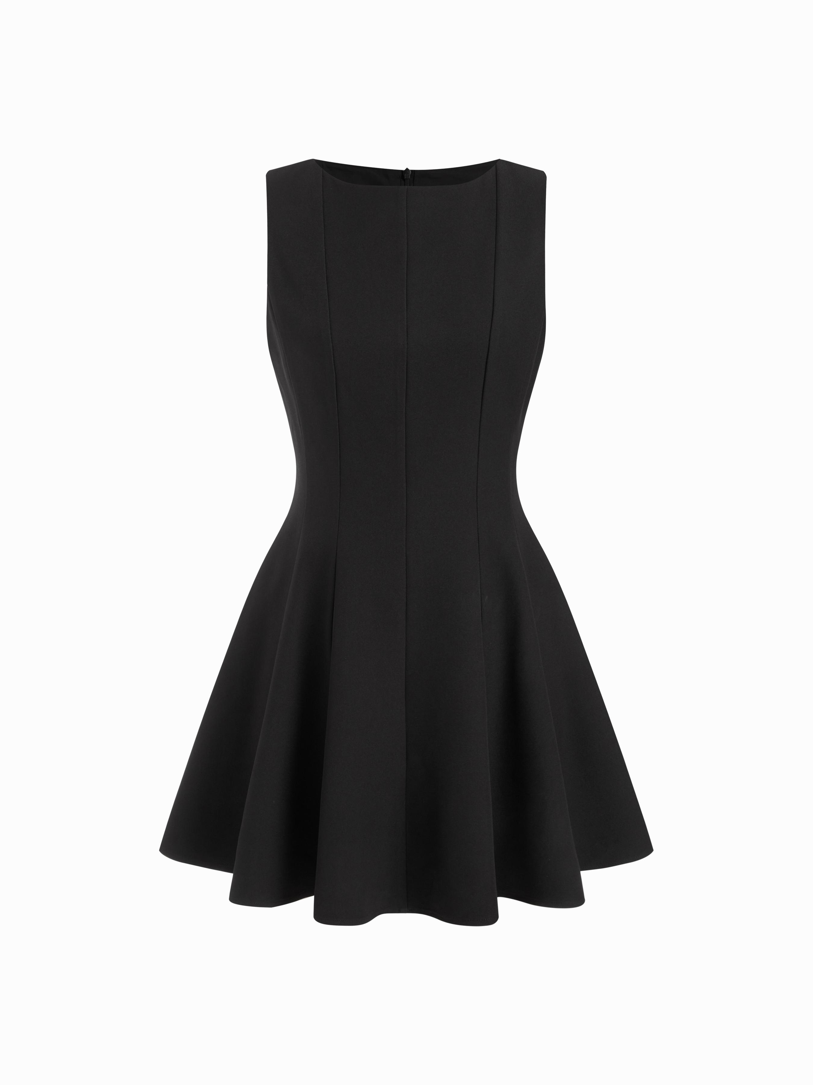 Boat Neck Solid Ruffle Hem Mini Dress by CIDER