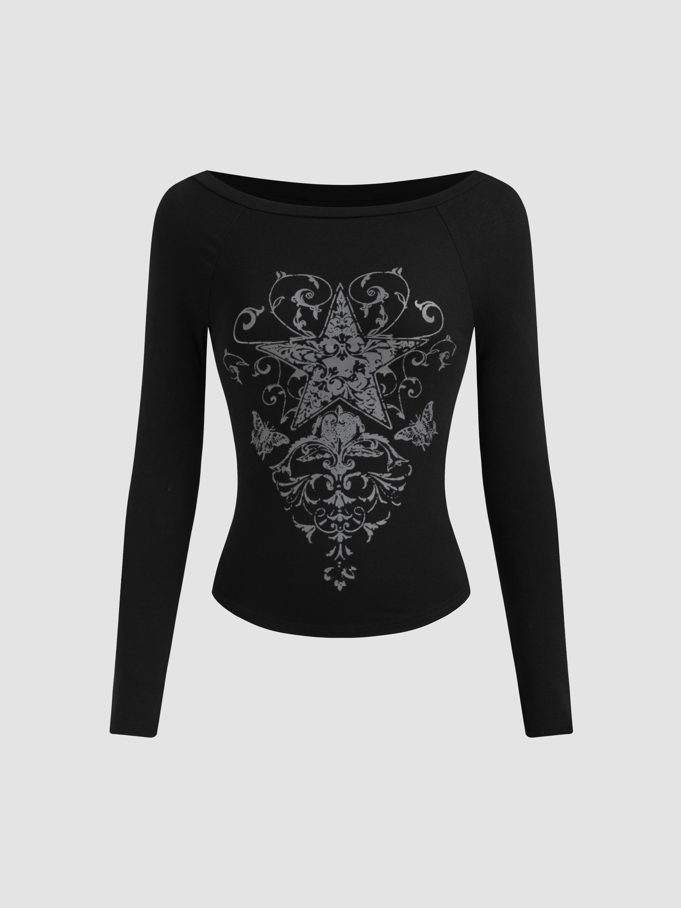 Boat Neck Star Graphic Long Sleeve Tee by CIDER