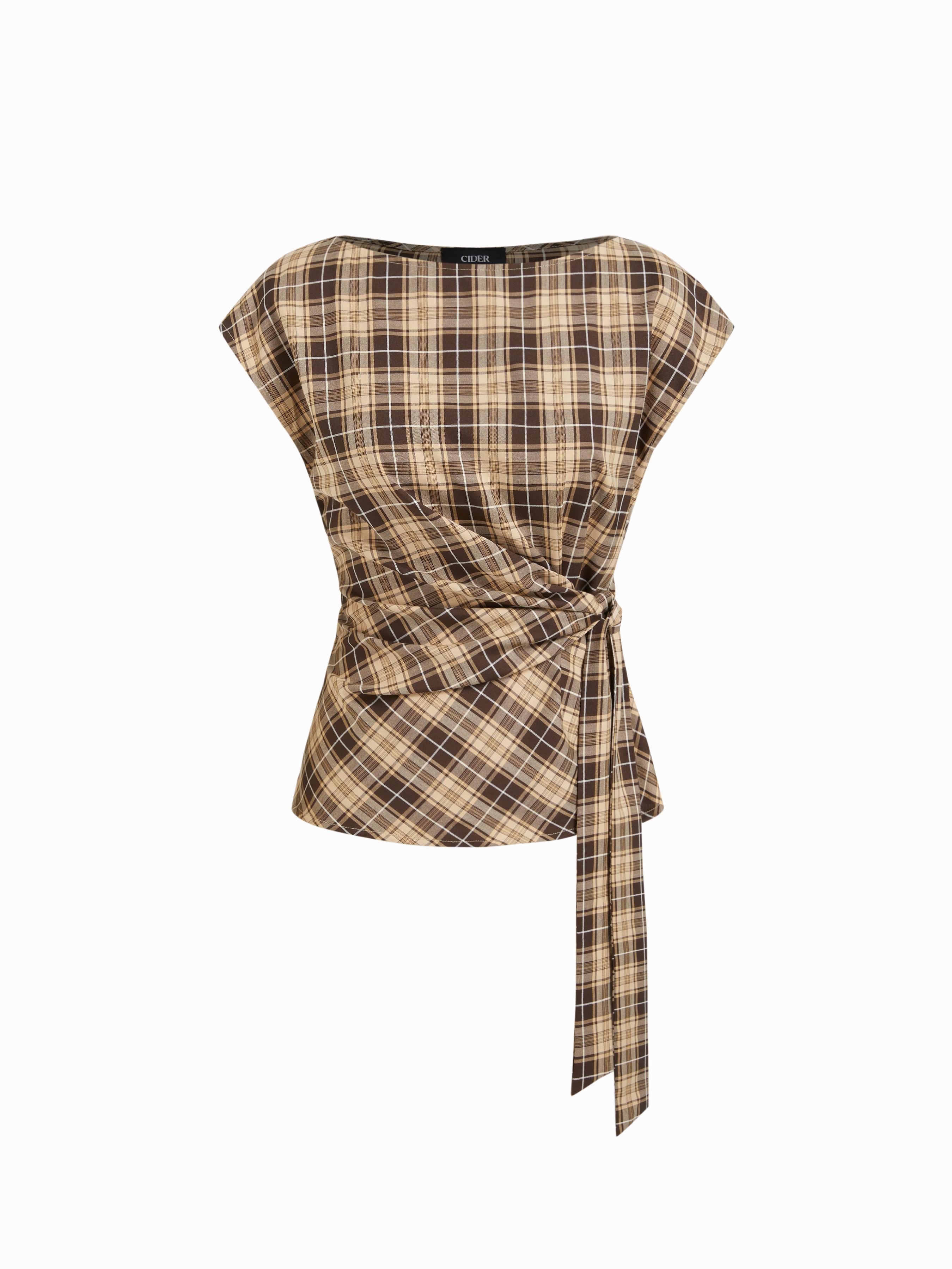 Boat Neck Stripe Knotted Oversized Top by CIDER