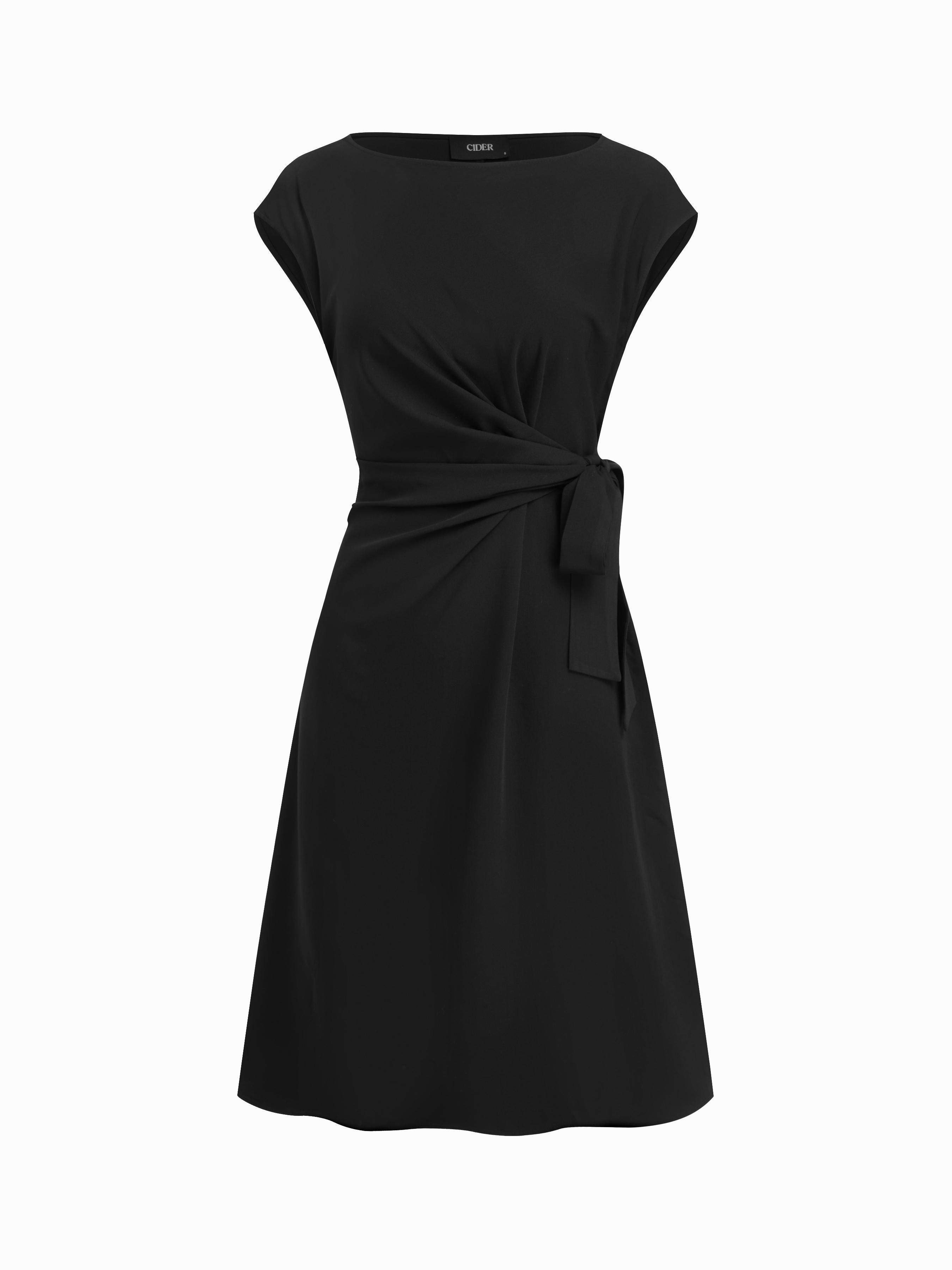 Boat Neck Stripe Knotted Ruched Midi Dress by CIDER
