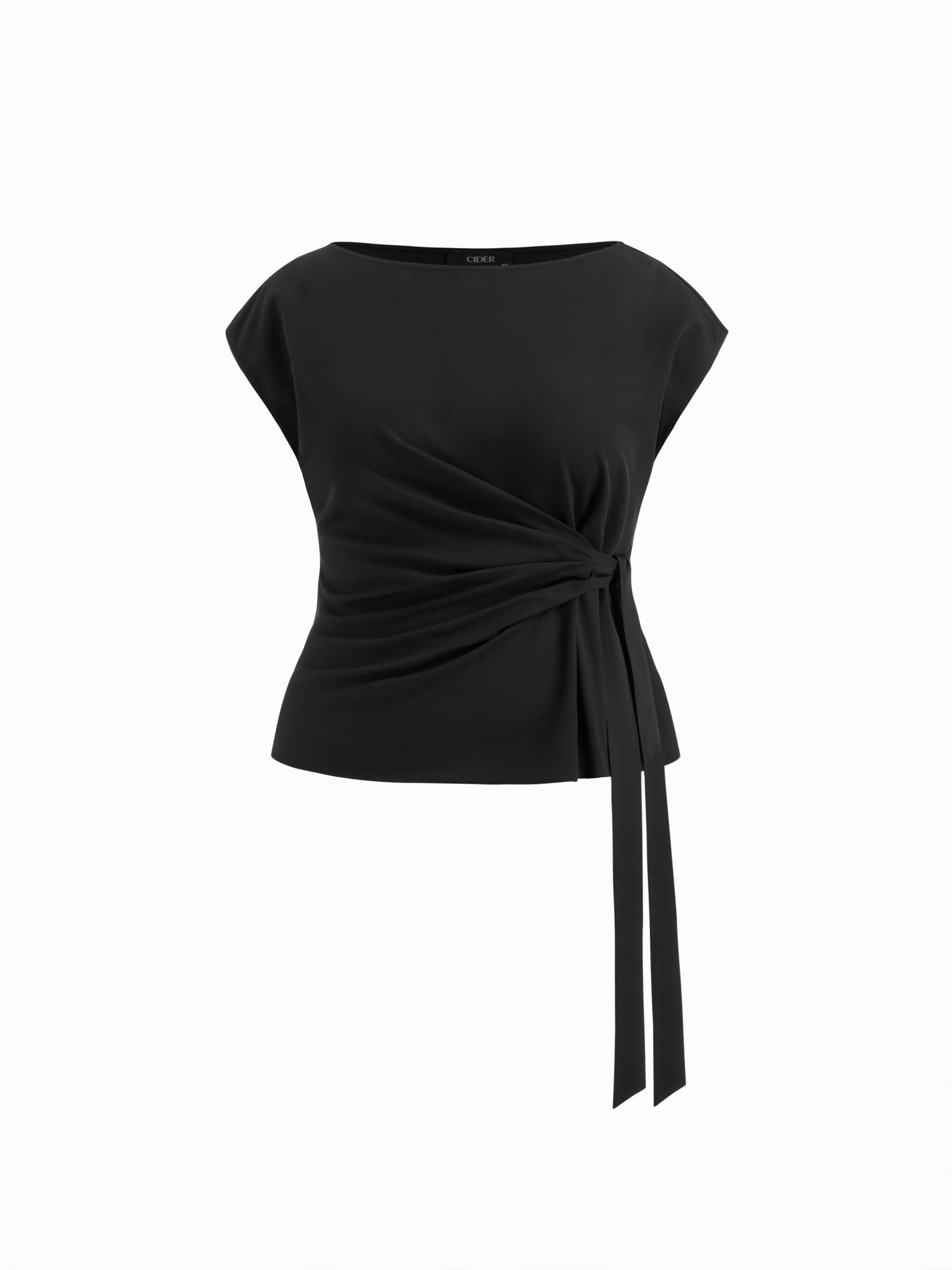 Boat Neck Stripe Knotted Top Curve & Plus by CIDER
