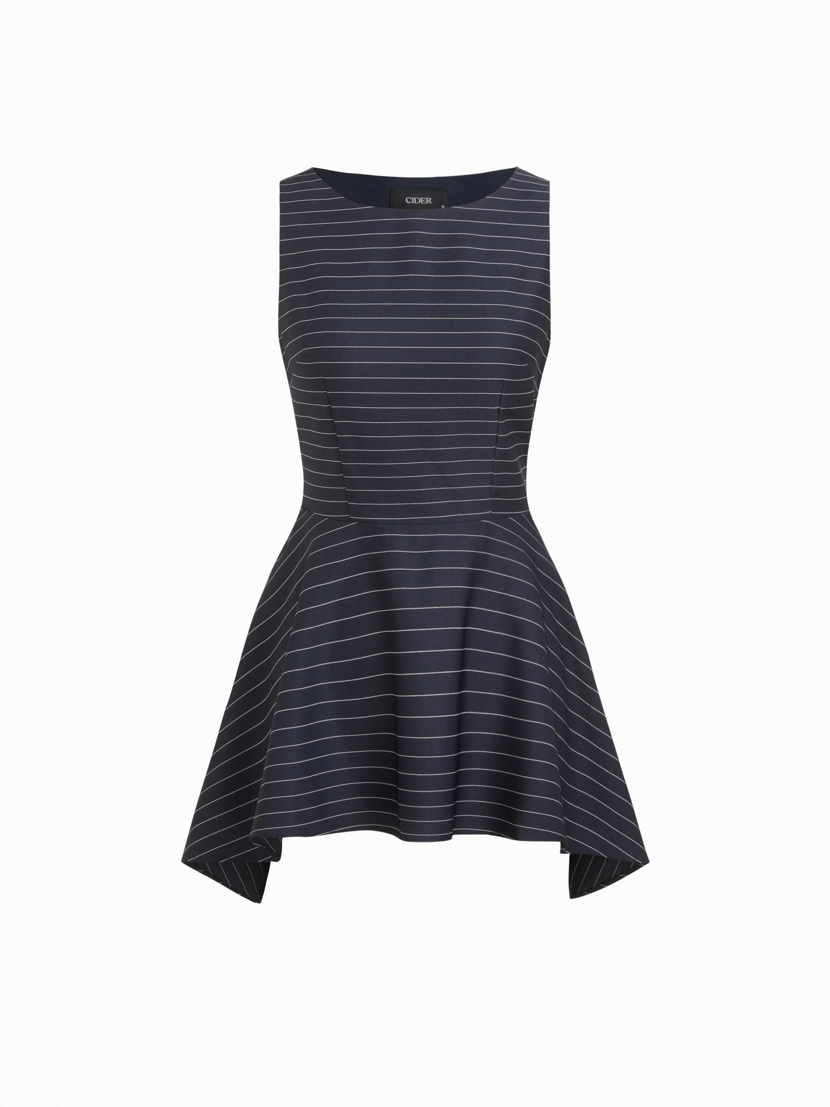 Boat Neck Striped Asymmetrical Ruffle Hem Tank Top by CIDER