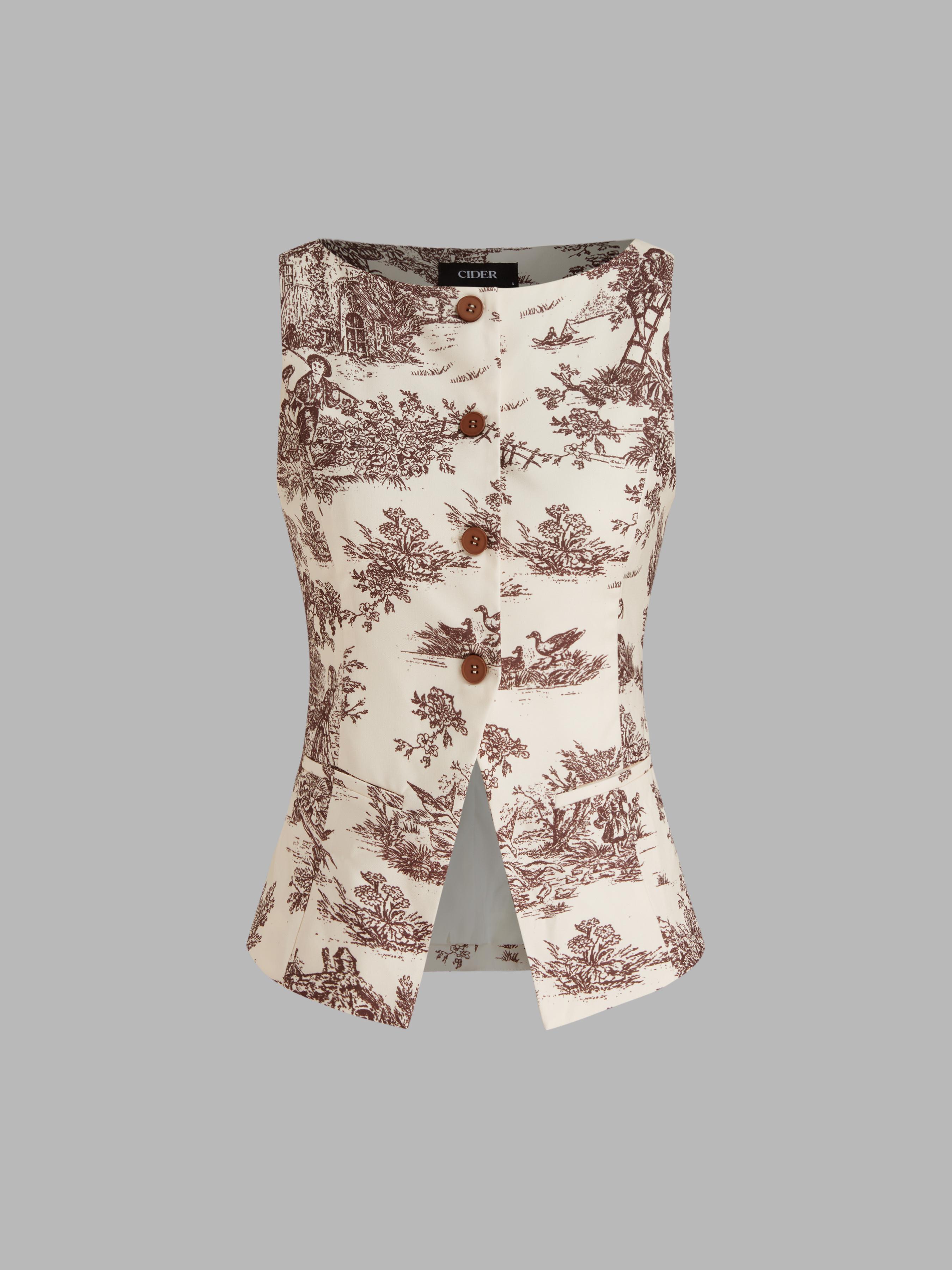 Boat Neck Toile De Jouy Waistcoat by CIDER