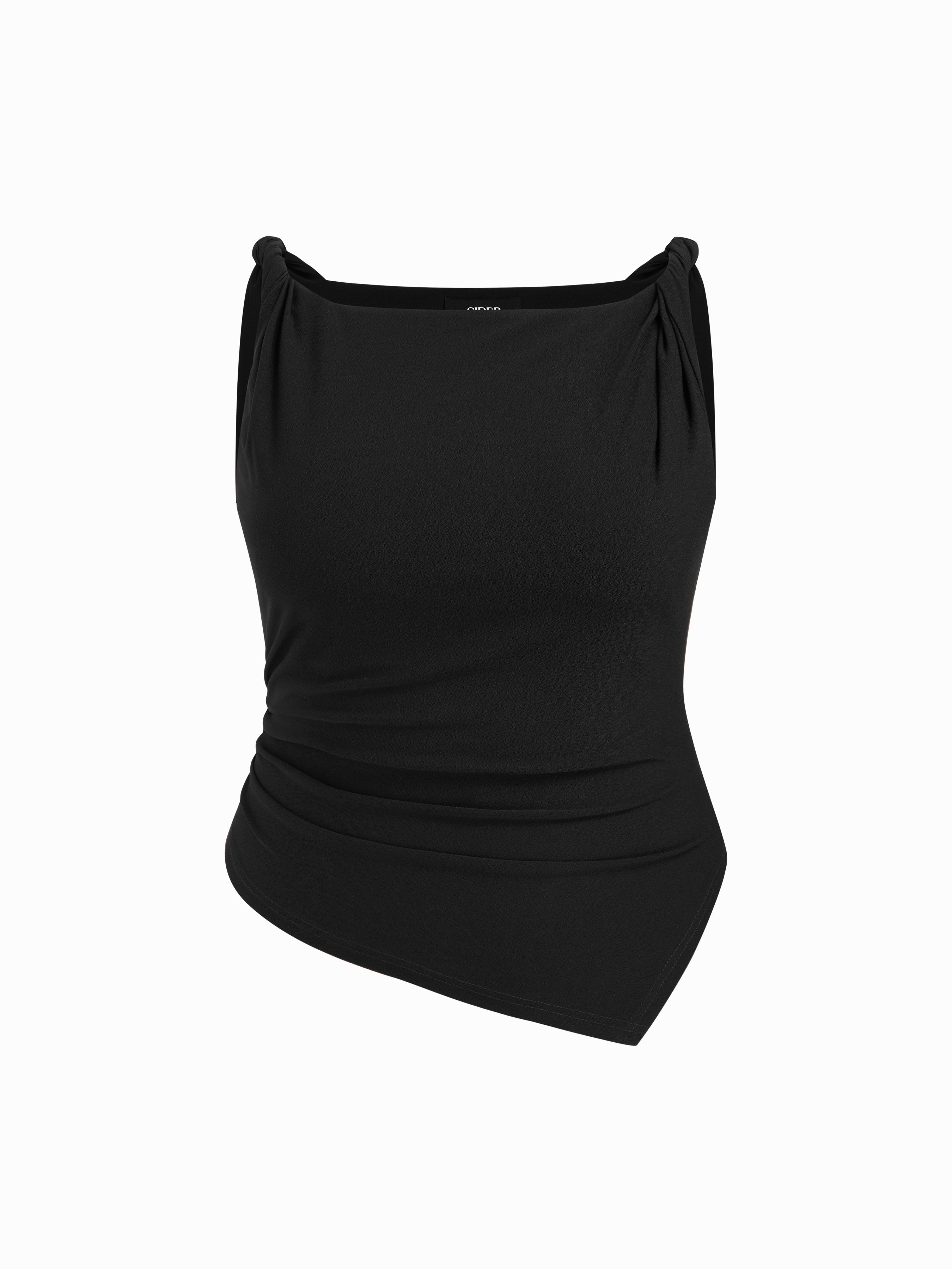 Boat Neck Twist Asymmetrical Hem Ruched Tank Top by CIDER