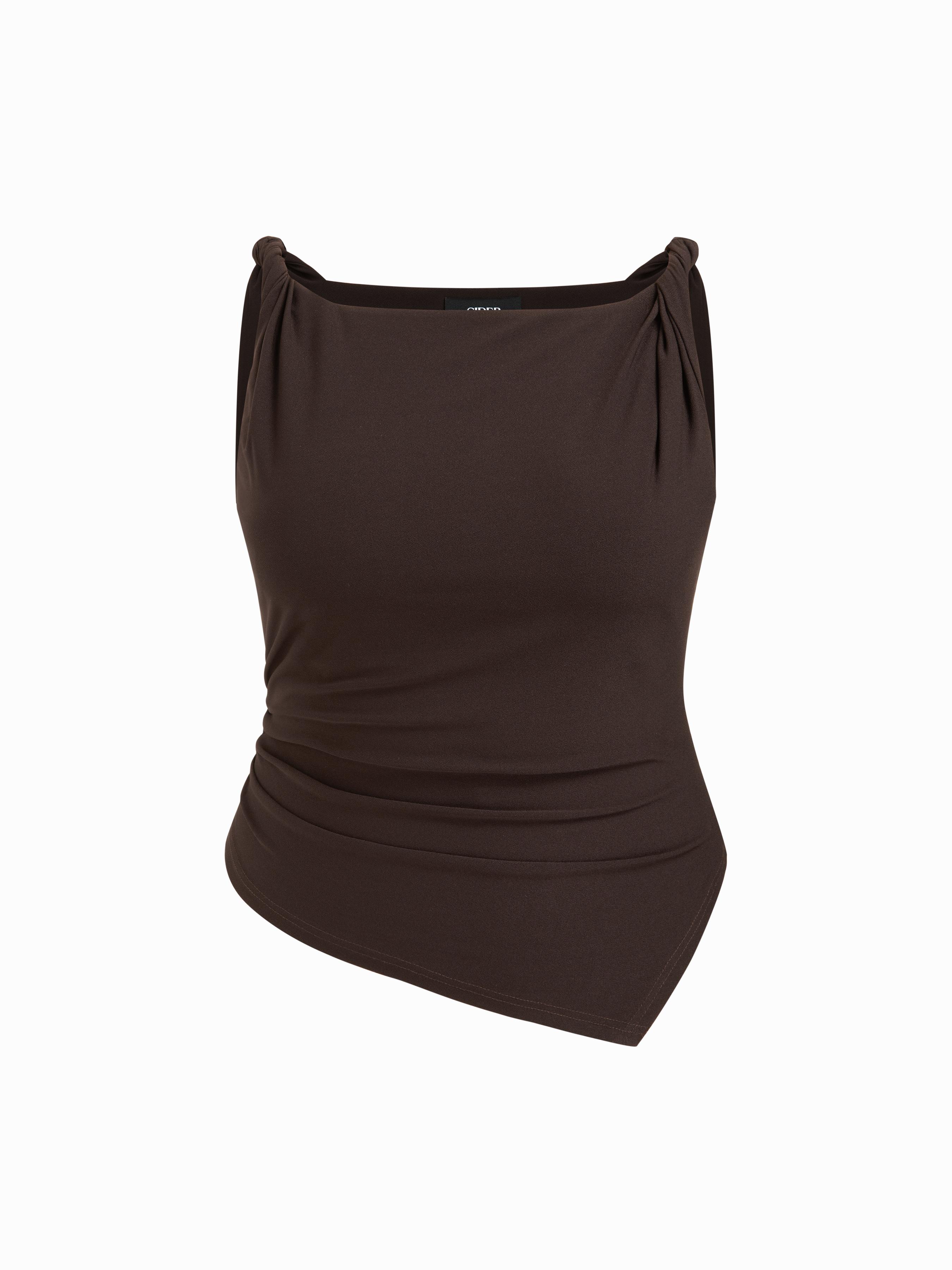 Boat Neck Twist Asymmetrical Hem Ruched Tank Top by CIDER