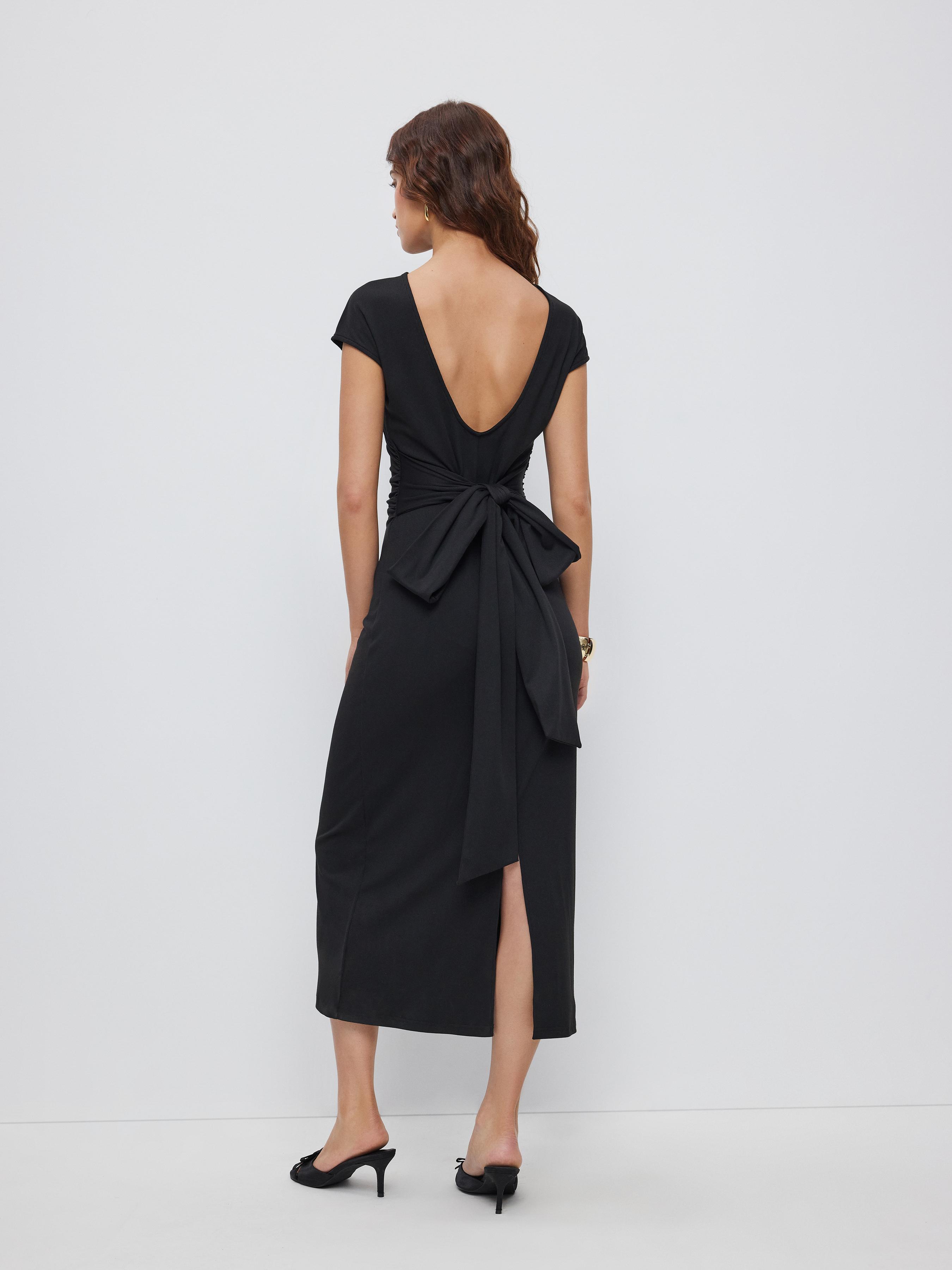 Boat Neck Twist Knotted Mid Rise Backless Straight Maxi Dress by CIDER