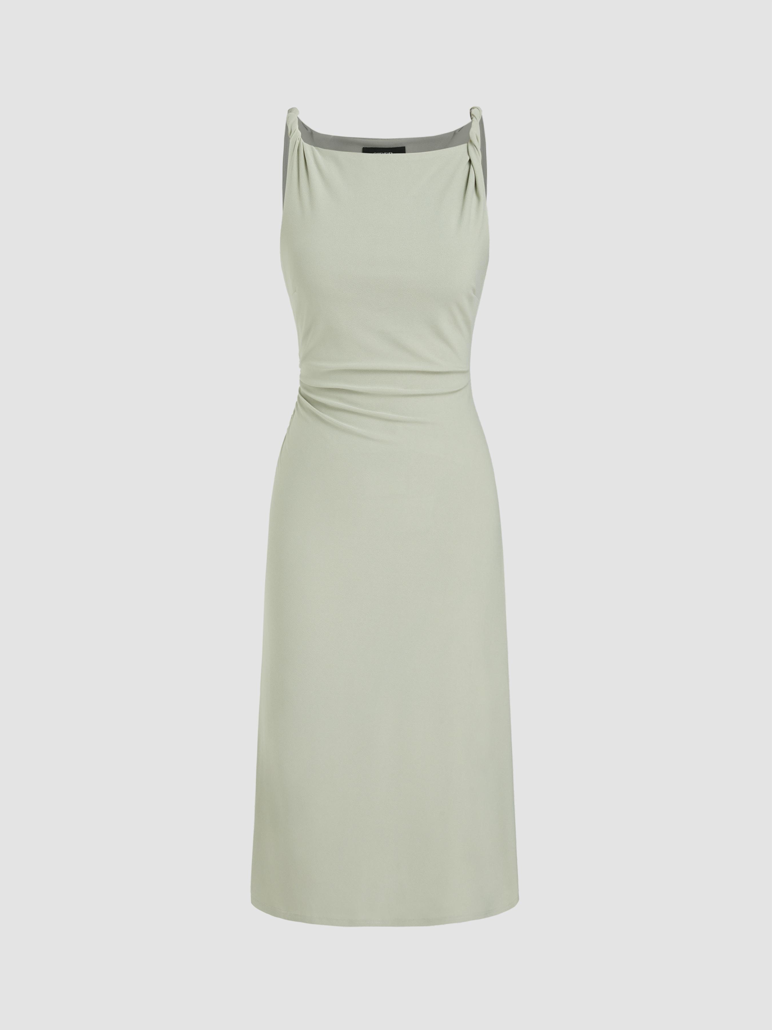 Boat Neck Twist Ruched Midi Dress by CIDER