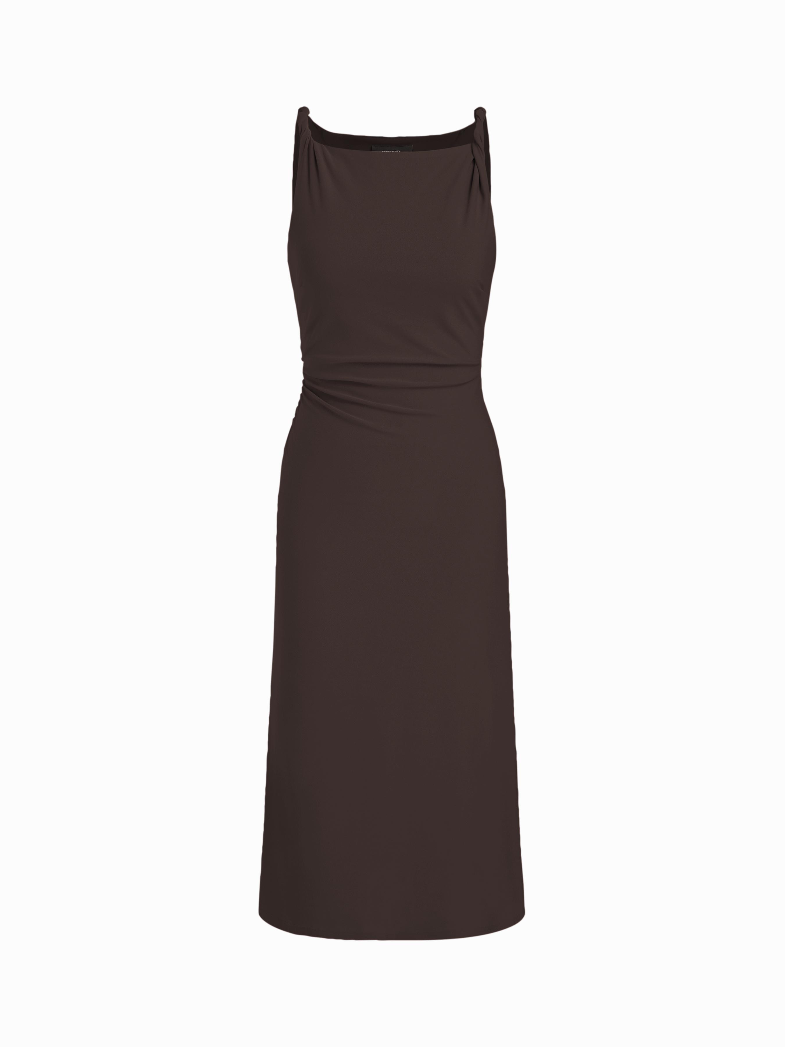 Boat Neck Twist Ruched Midi Dress by CIDER