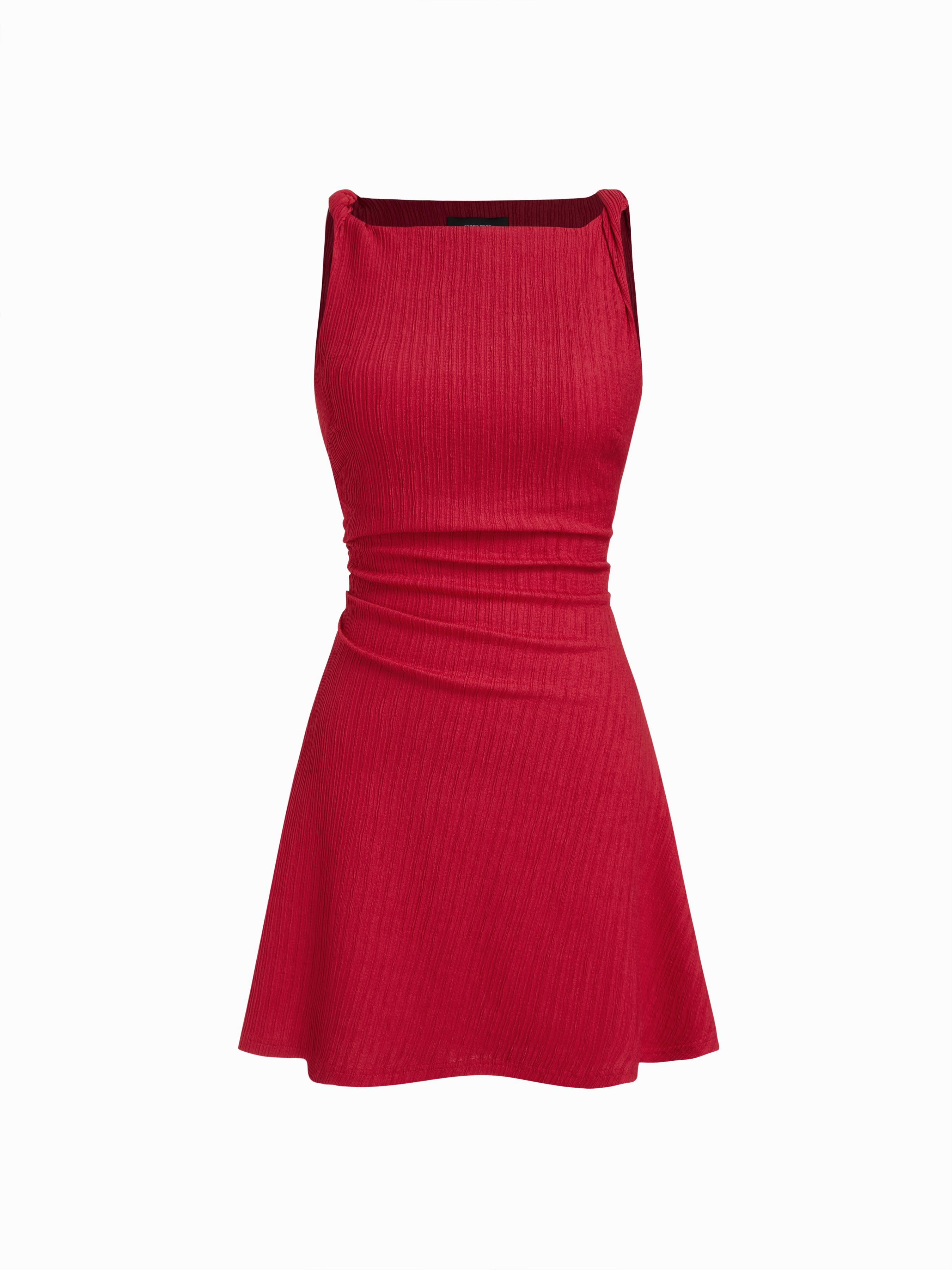 Boat Neck Twist Ruched Mini Dress by CIDER