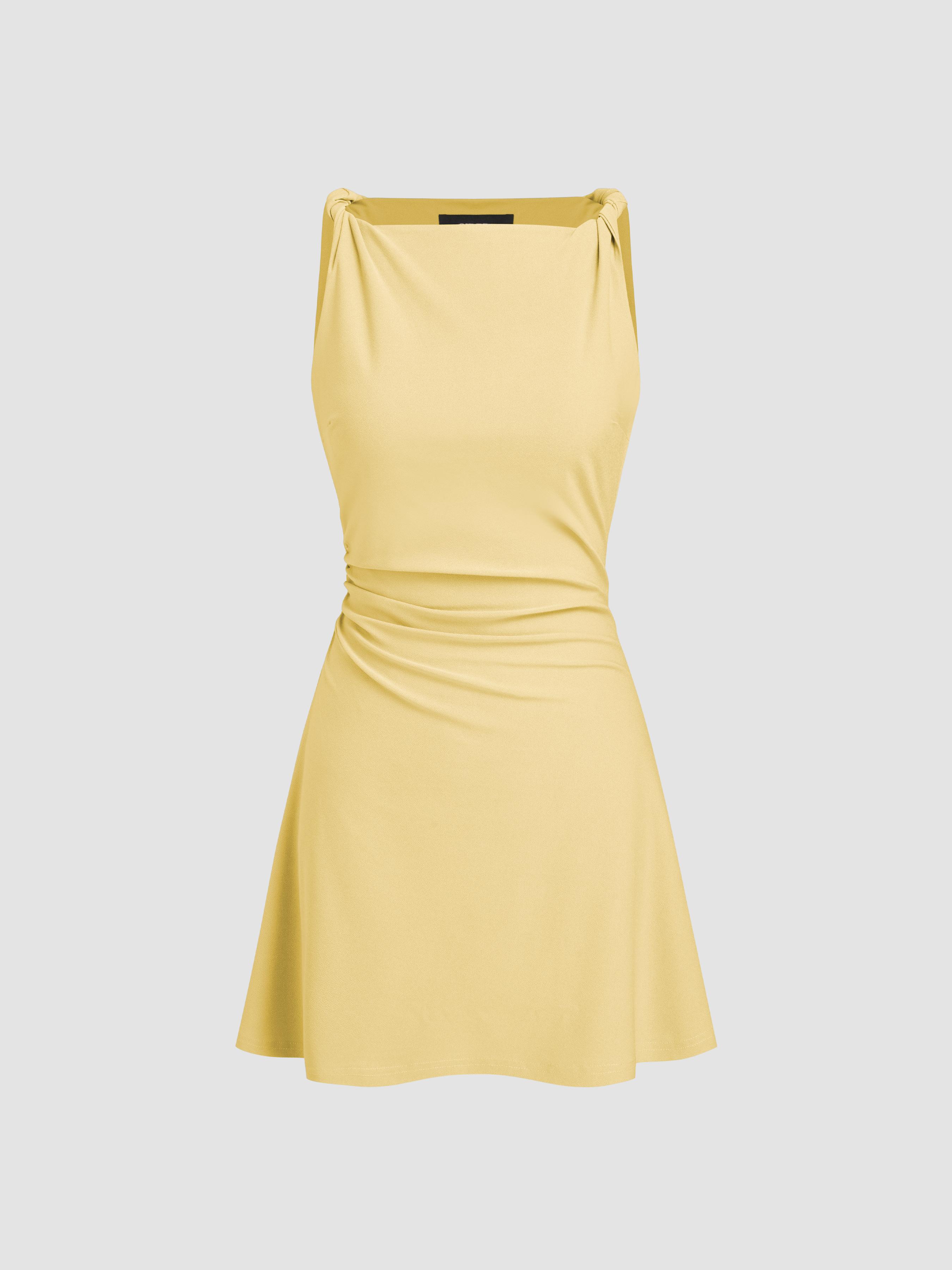 Boat Neck Twist Ruched Mini Dress by CIDER