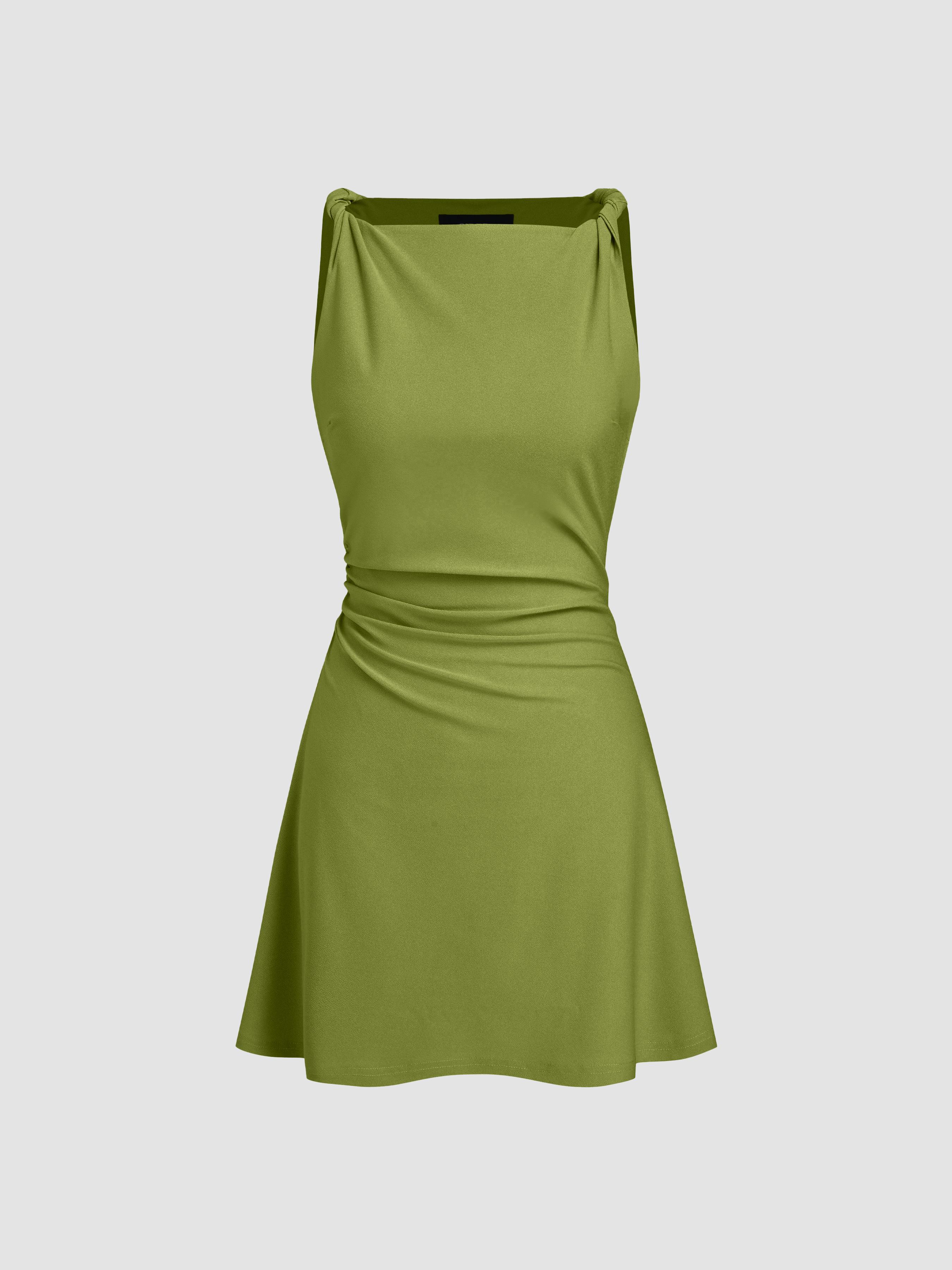 Boat Neck Twist Ruched Mini Dress by CIDER