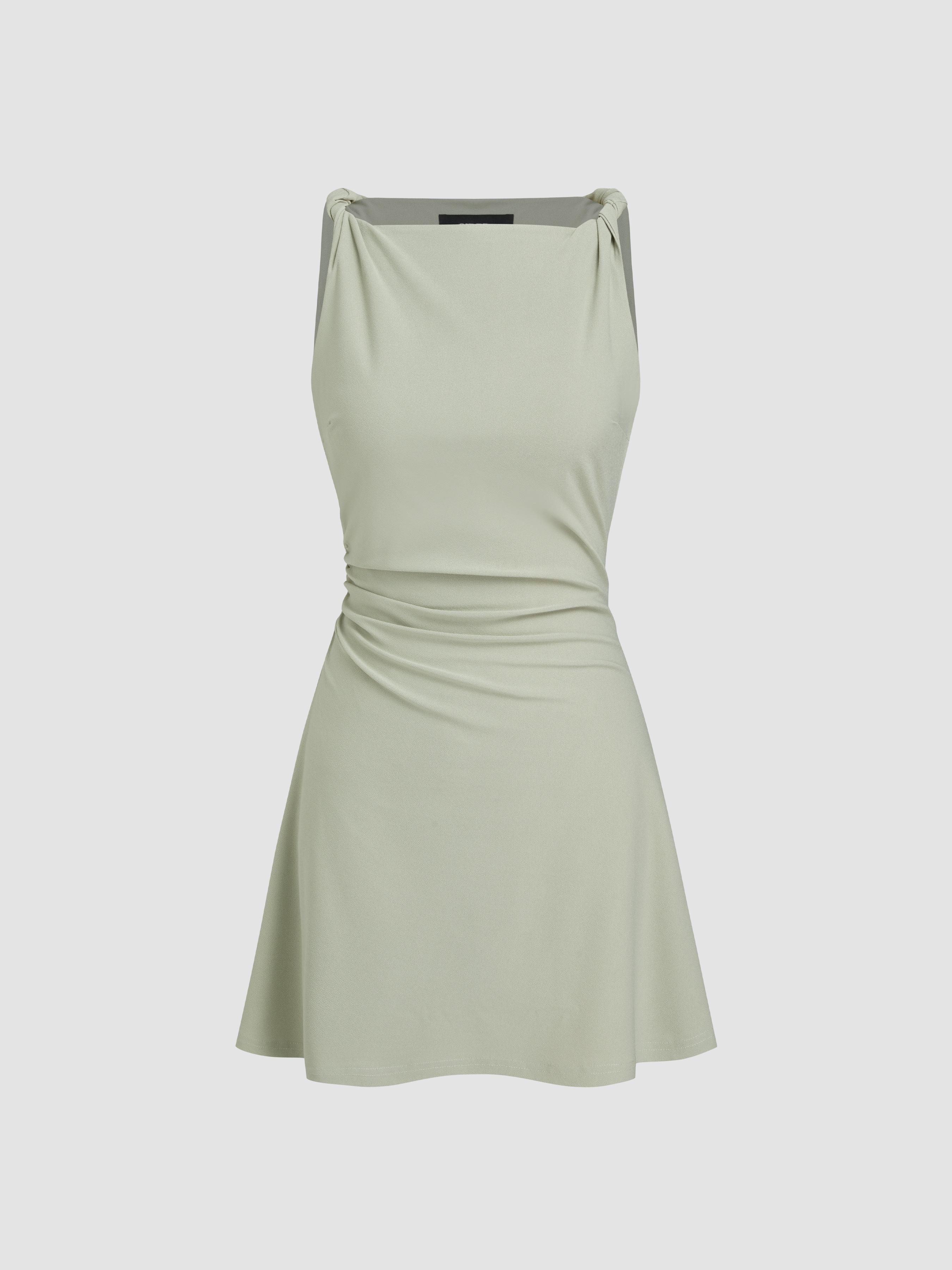 Boat Neck Twist Ruched Mini Dress by CIDER