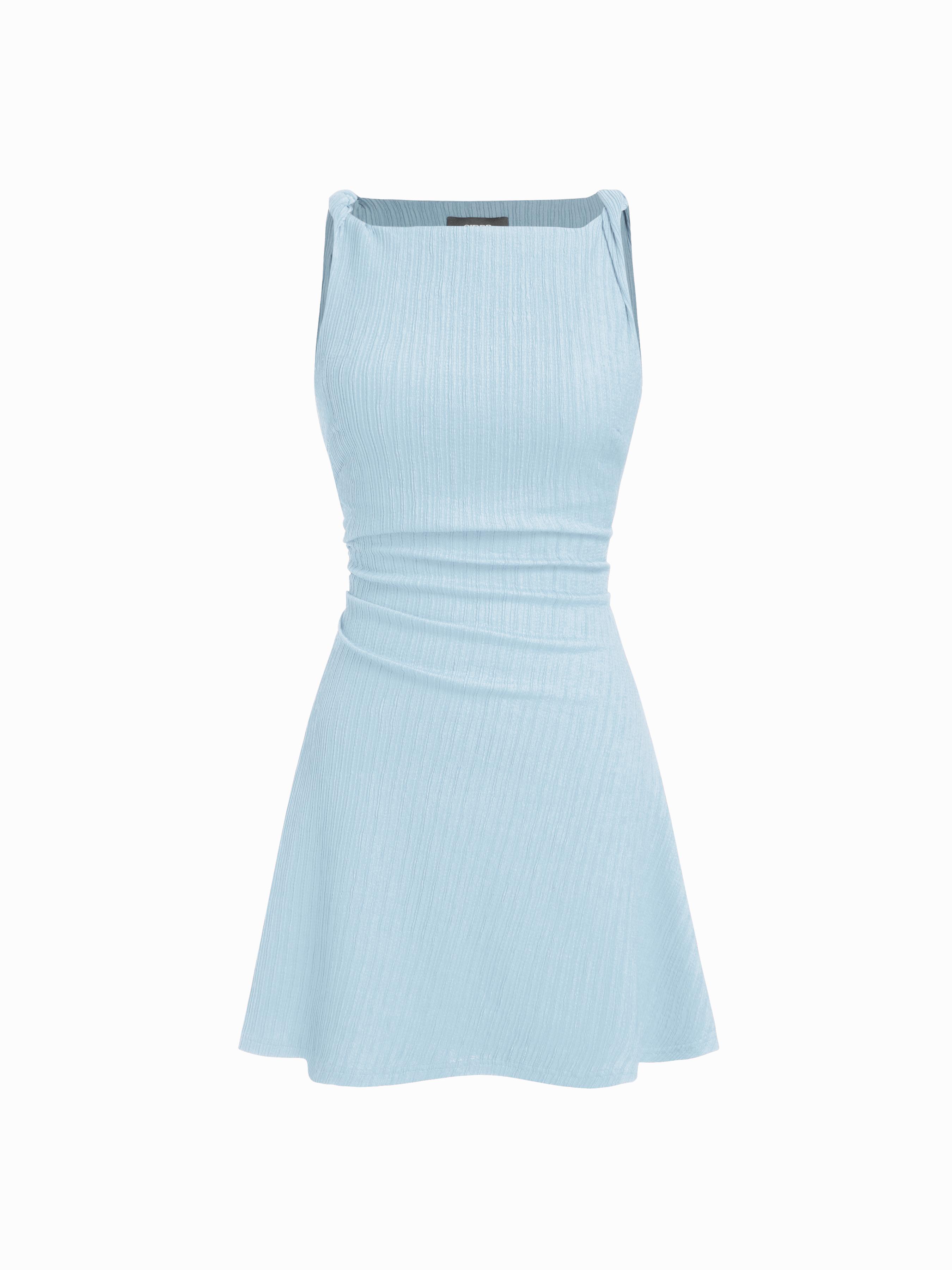 Boat Neck Twist Ruched Mini Dress by CIDER