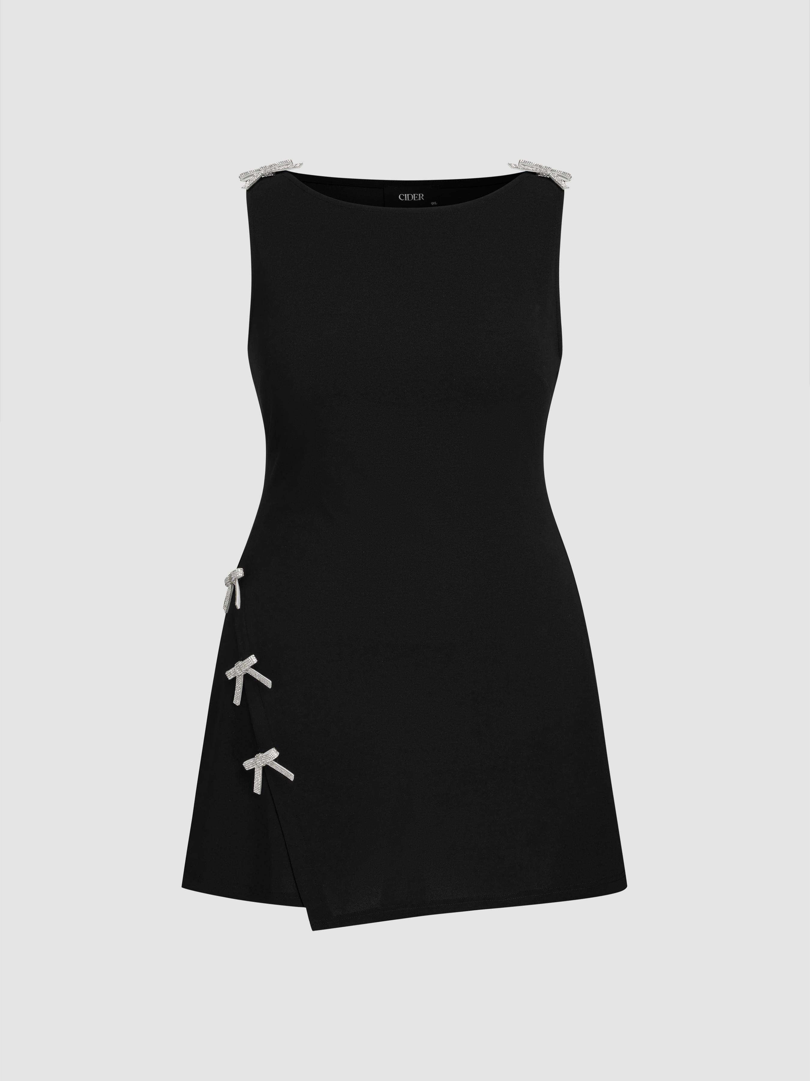 Boat Neckline Solid Bowknot Wrap Mini Dress Curve & Plus by CIDER