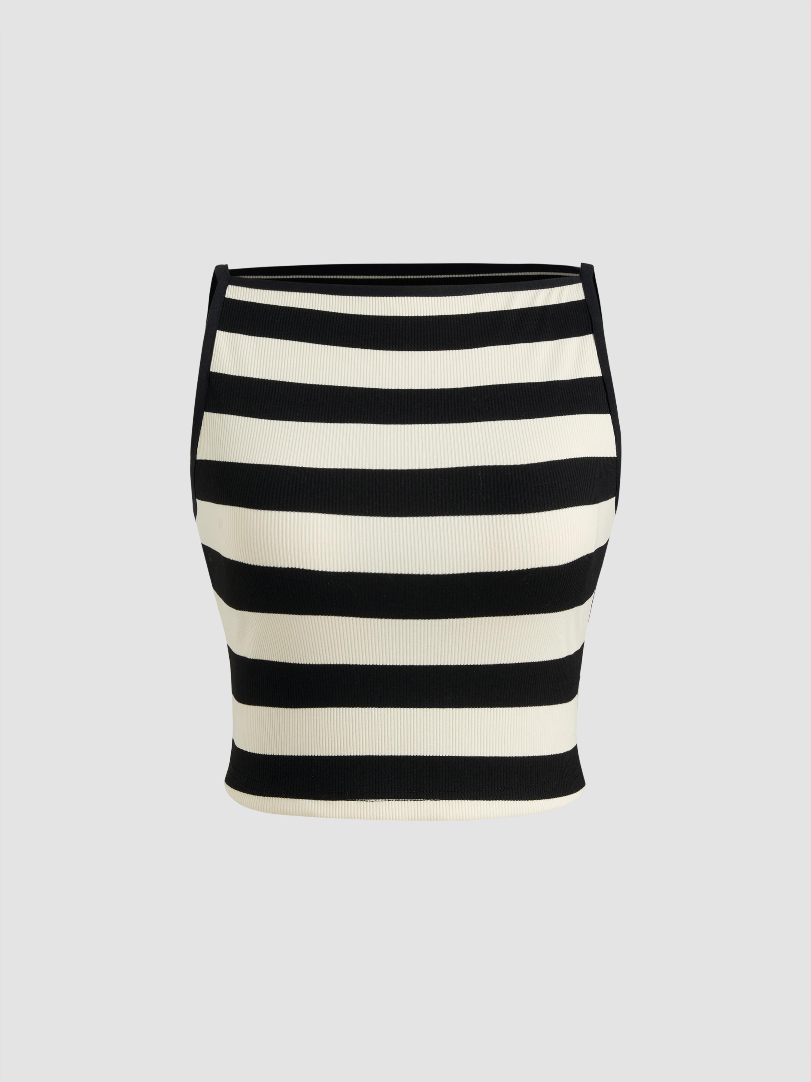 Boat Neckline Striped Crop Tank Top by CIDER