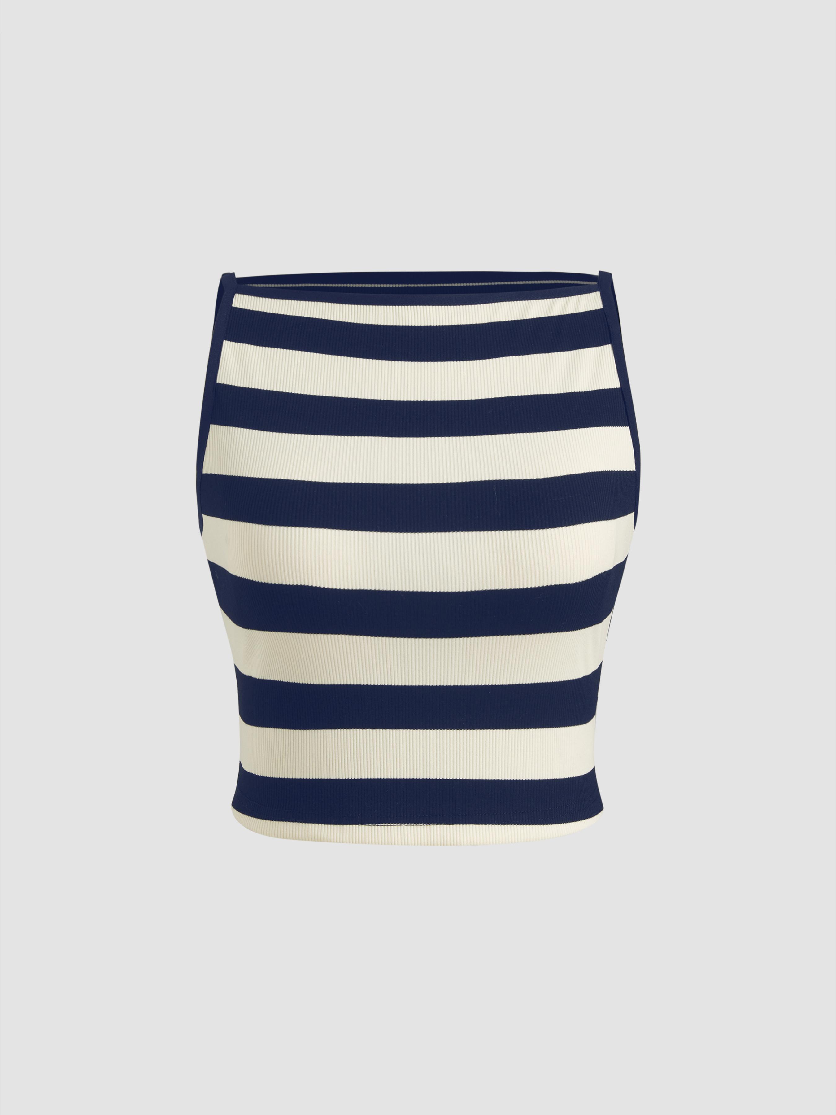 Boat Neckline Striped Crop Tank Top by CIDER