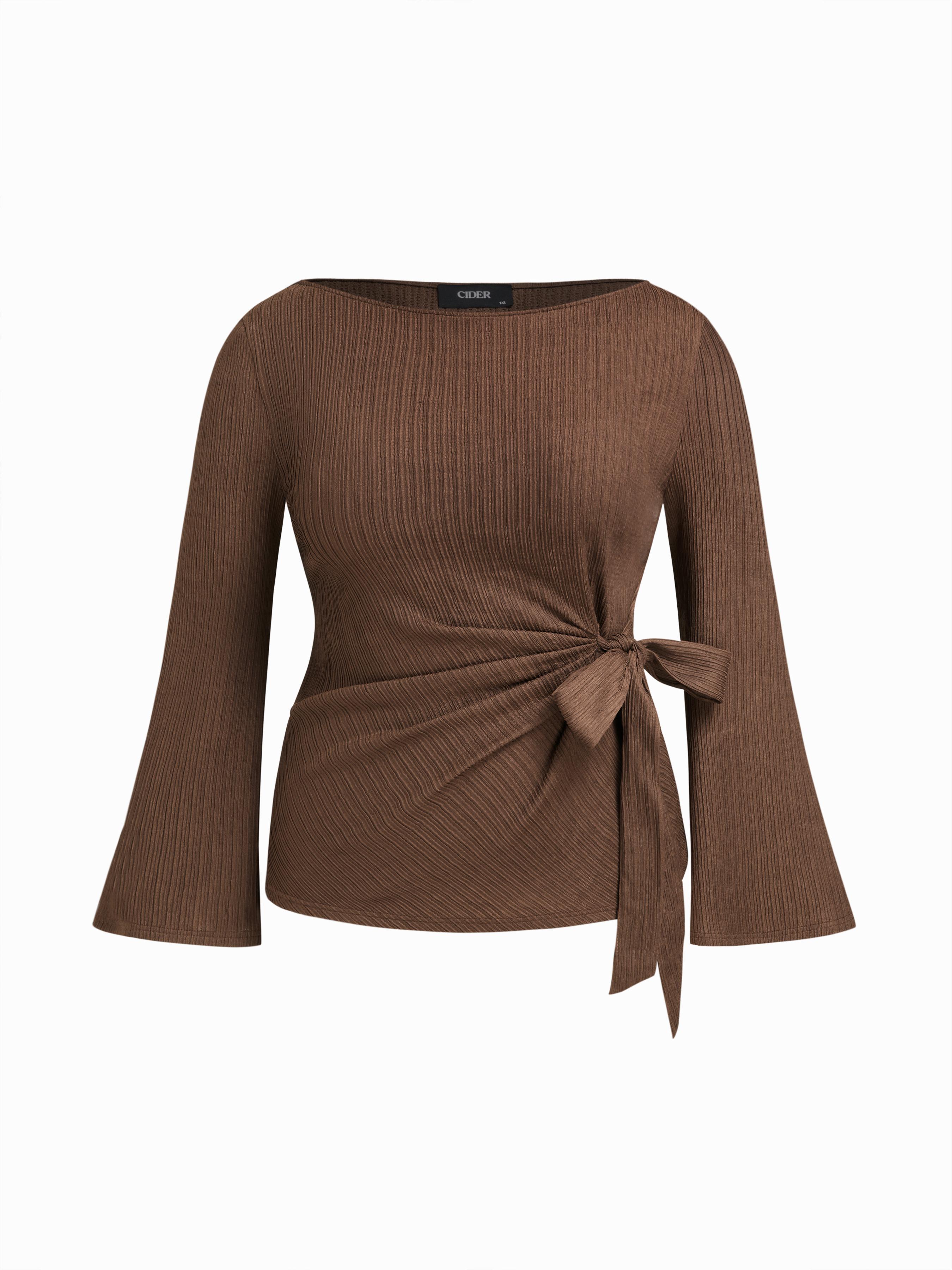 Bootschnittiges, strukturiertes, seitlich geknotetes und geruchertes Oberteil Kurve & Plus by CIDER