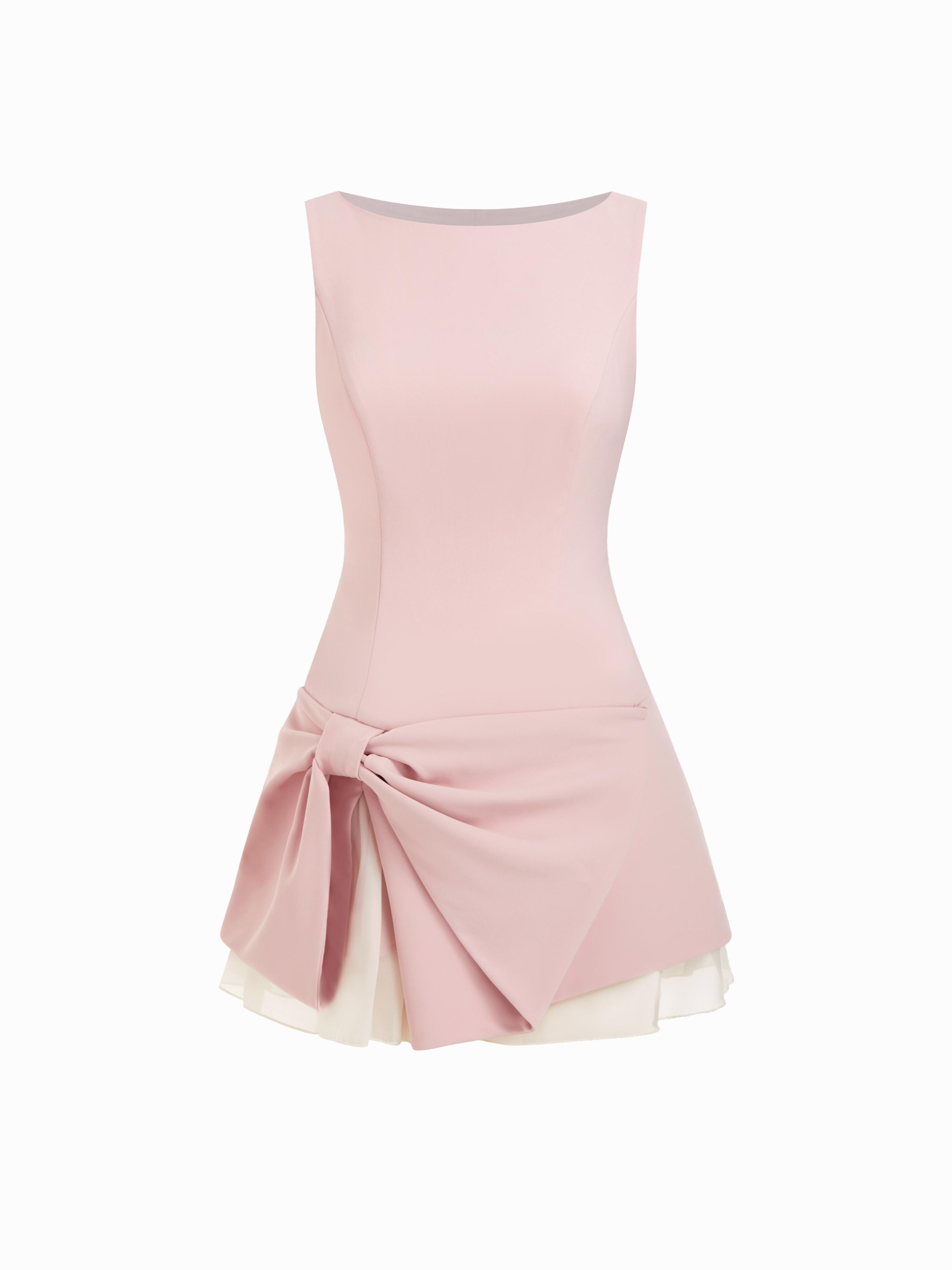 Bowknot Asymmetrical Hem Sleeveless Mini Dress by CIDER