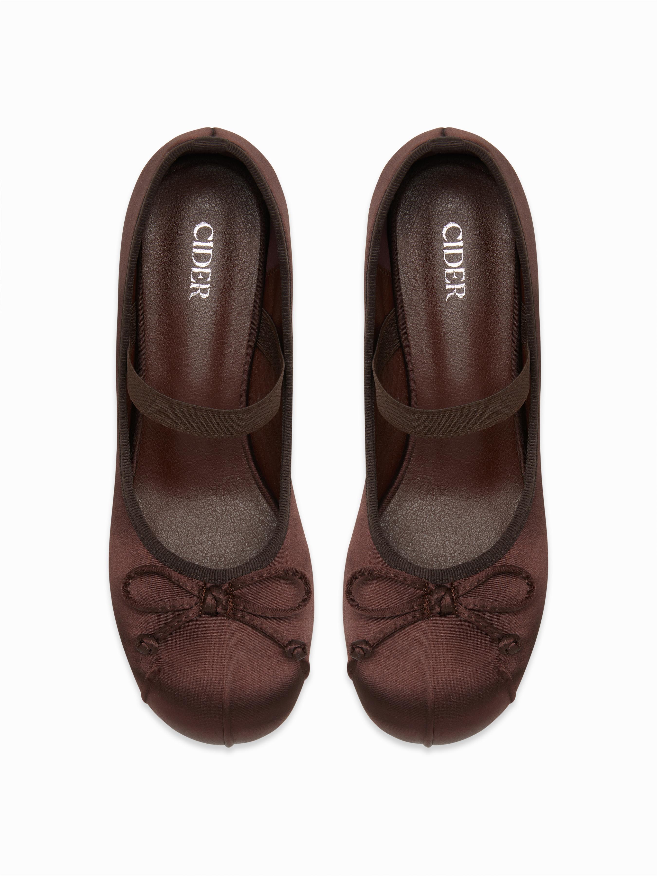 Bowknot Decor Satin Heeled Mary Jane Shoes by CIDER