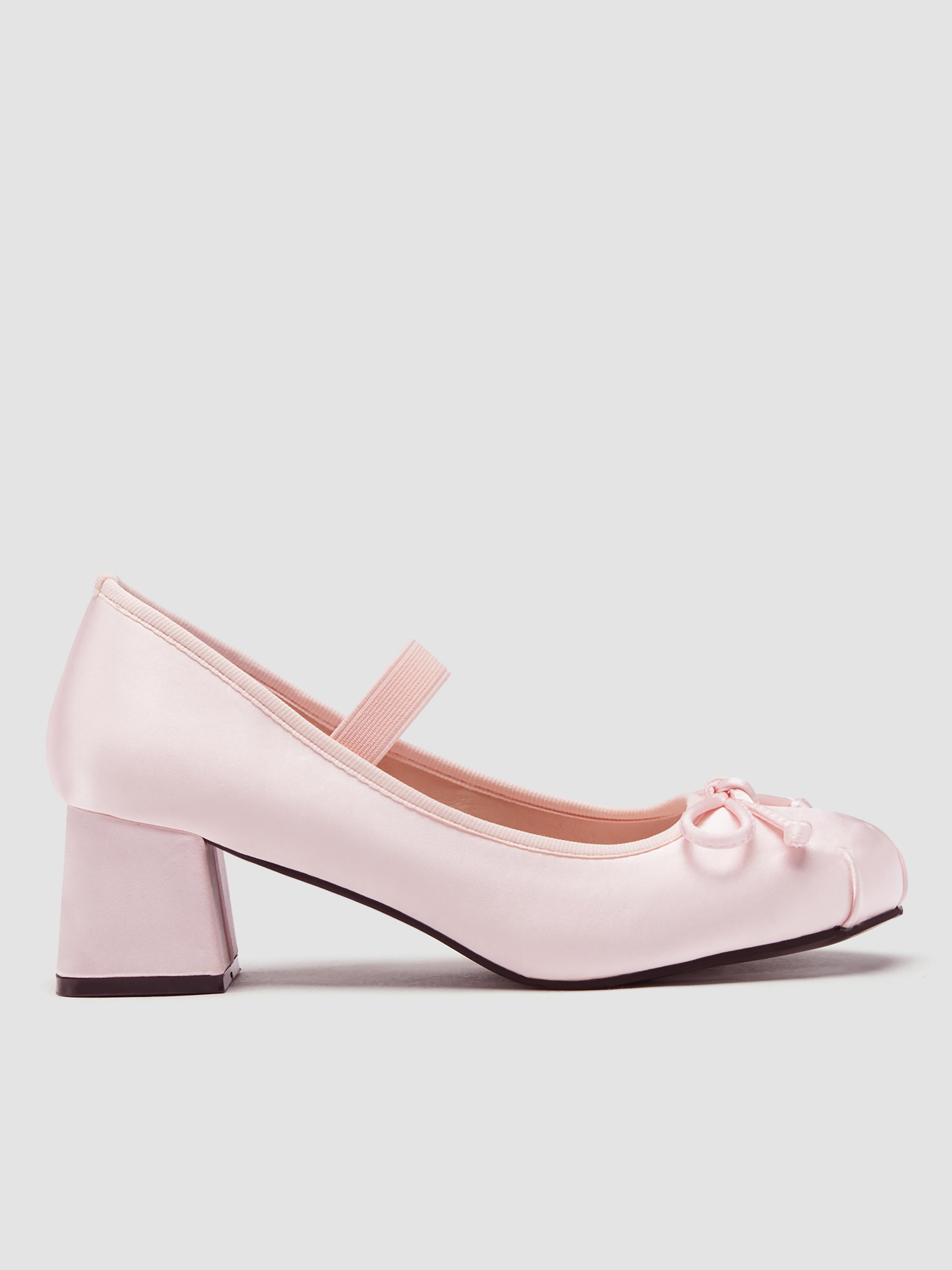 Bowknot Decor Satin Heeled Mary Jane Shoes by CIDER