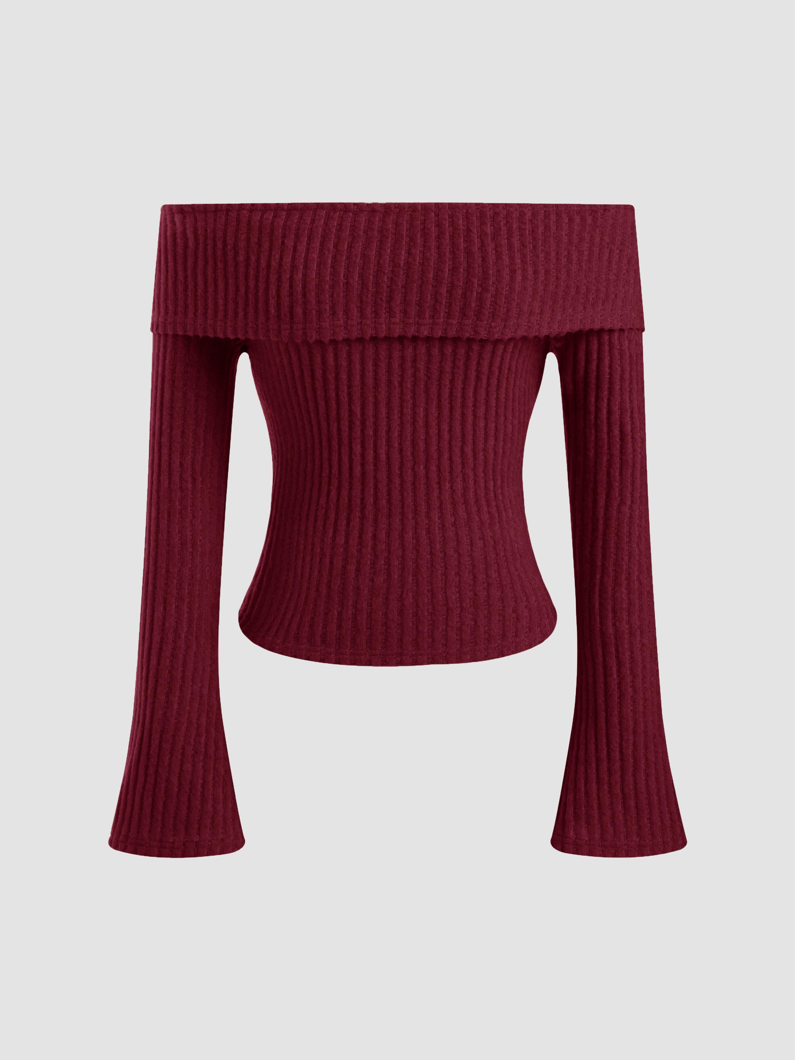 Brushed Fabric Off-shoulder Solid Long Sleeve Top by CIDER