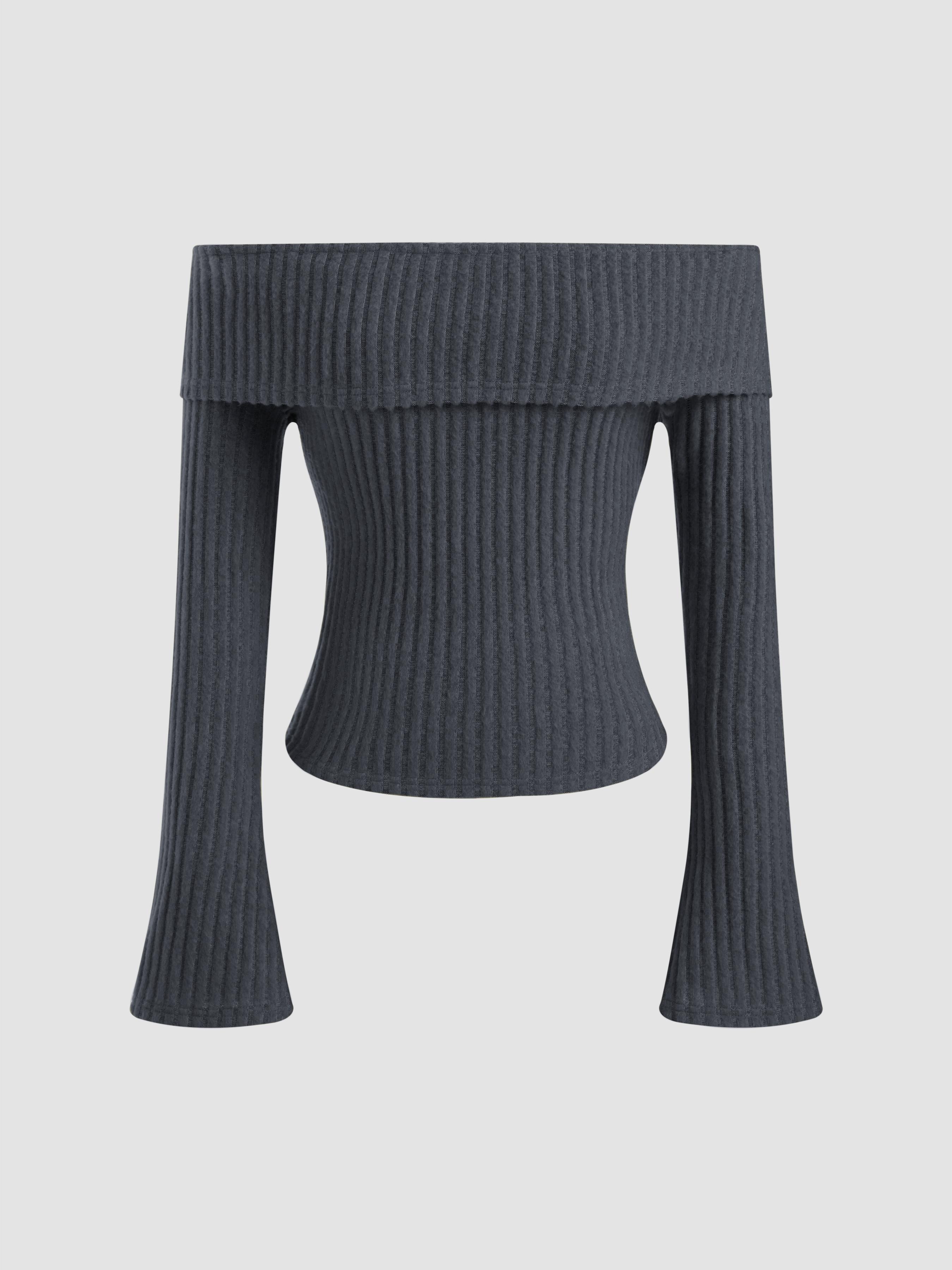 Brushed Fabric Off-shoulder Solid Long Sleeve Top by CIDER