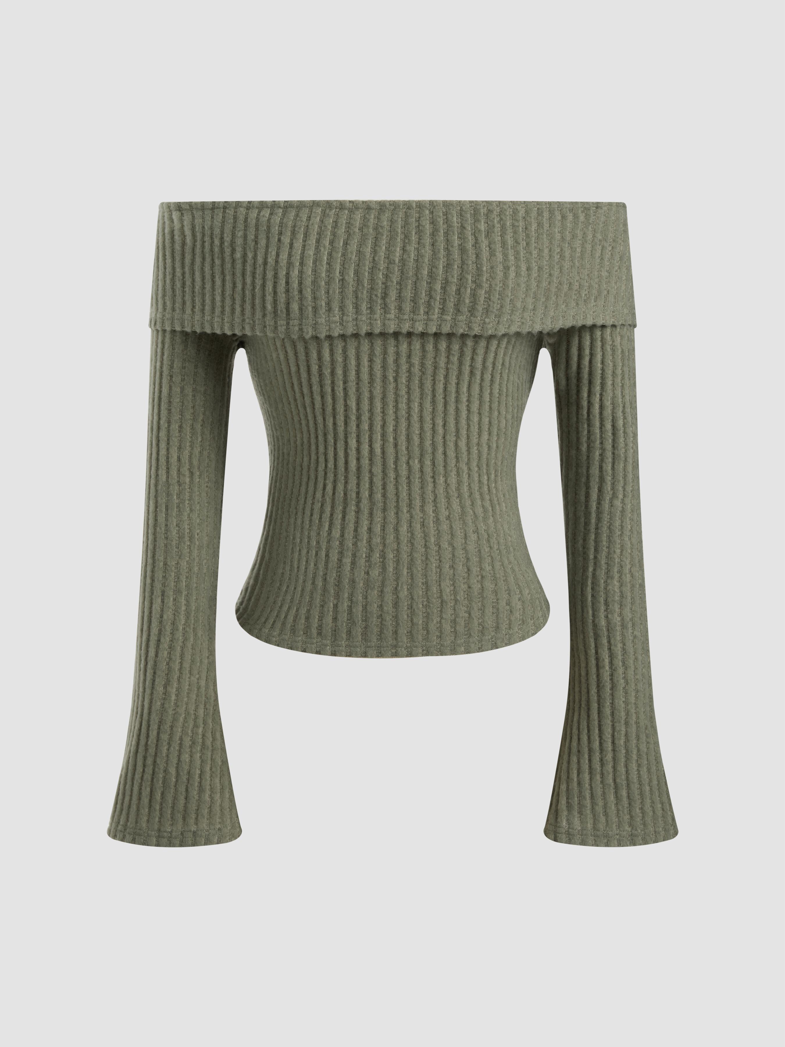 Brushed Fabric Off-shoulder Solid Long Sleeve Top by CIDER