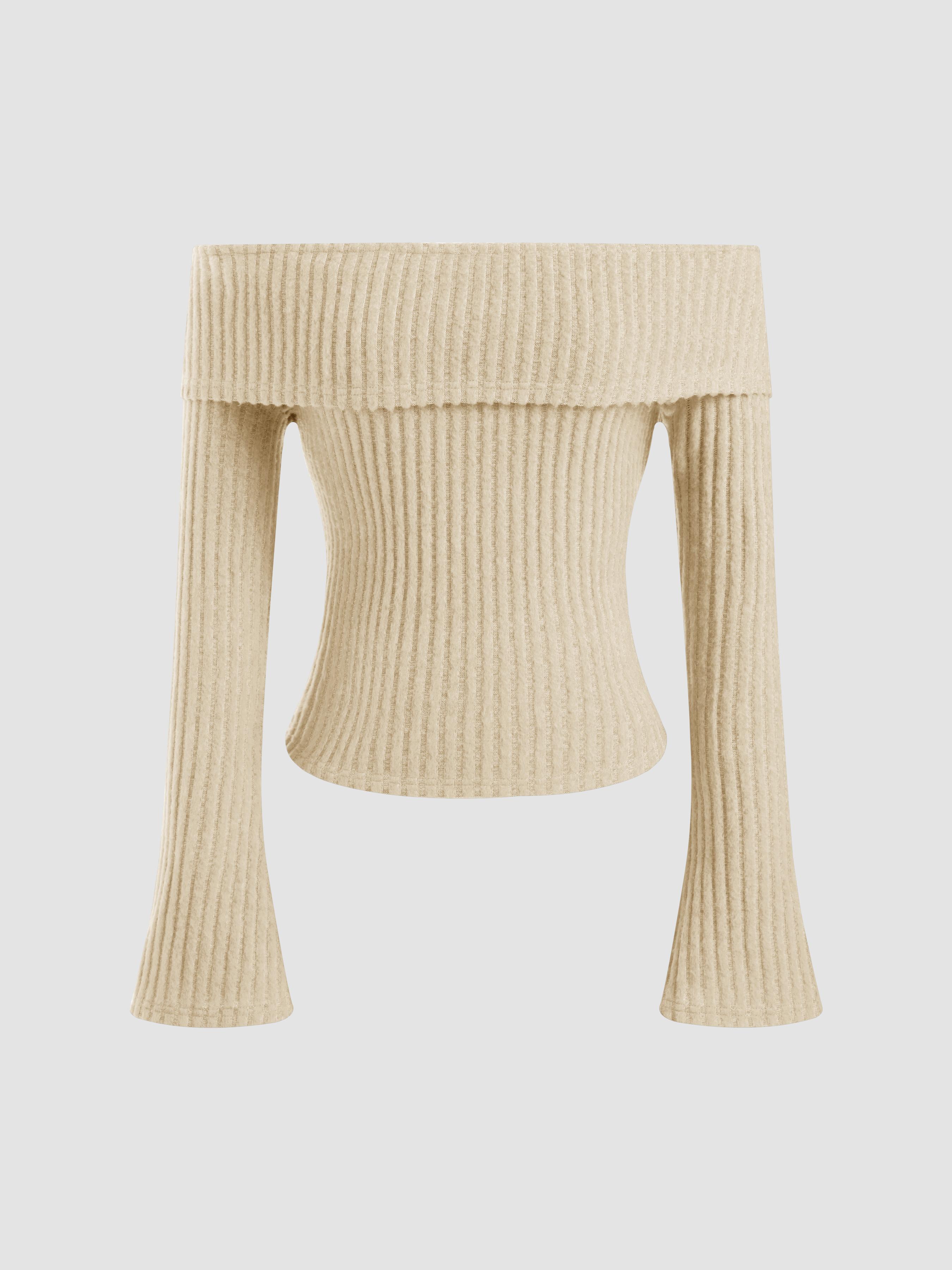 Brushed Fabric Off-shoulder Solid Long Sleeve Top by CIDER