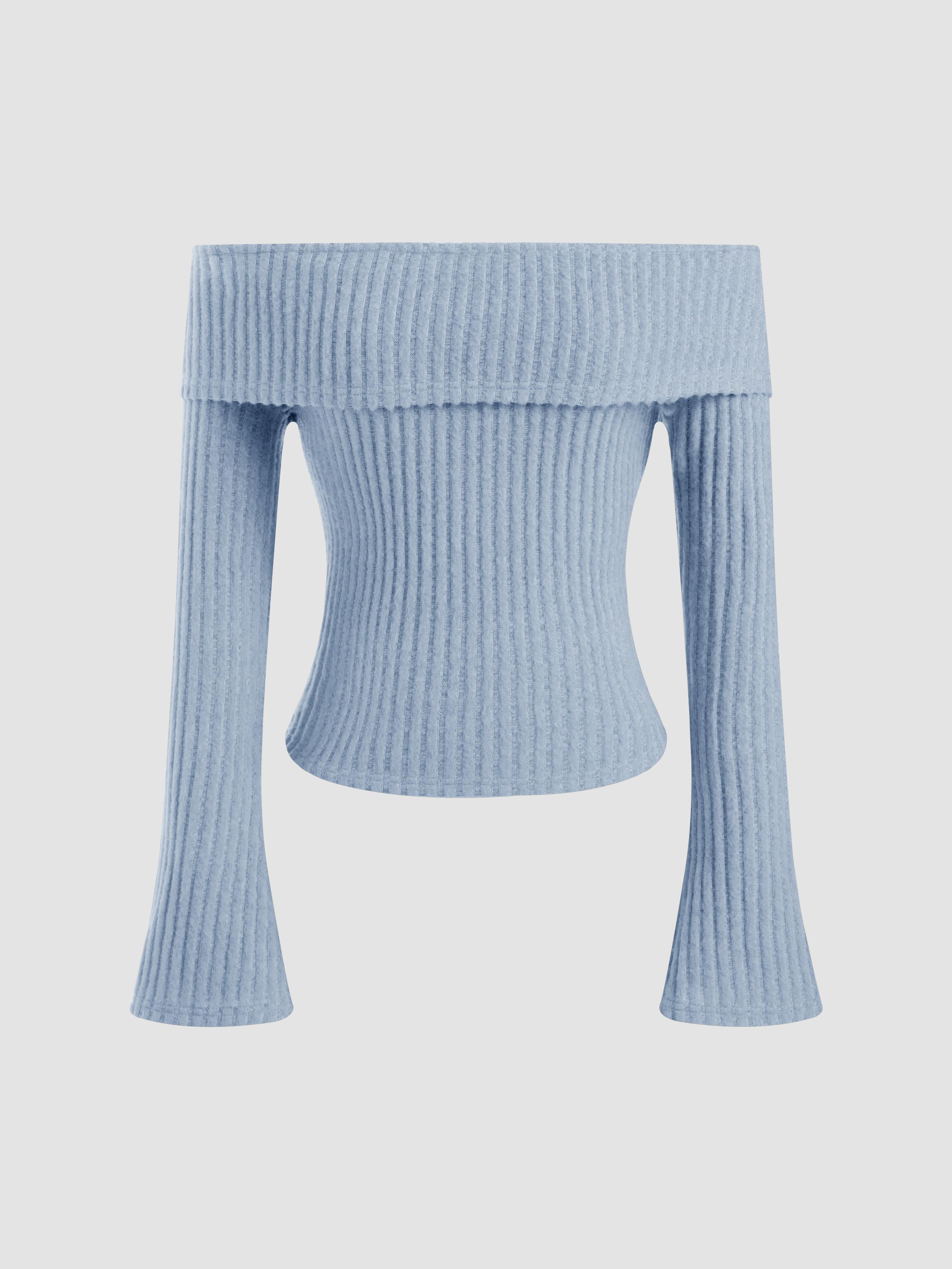 Brushed Fabric Off-shoulder Solid Long Sleeve Top by CIDER