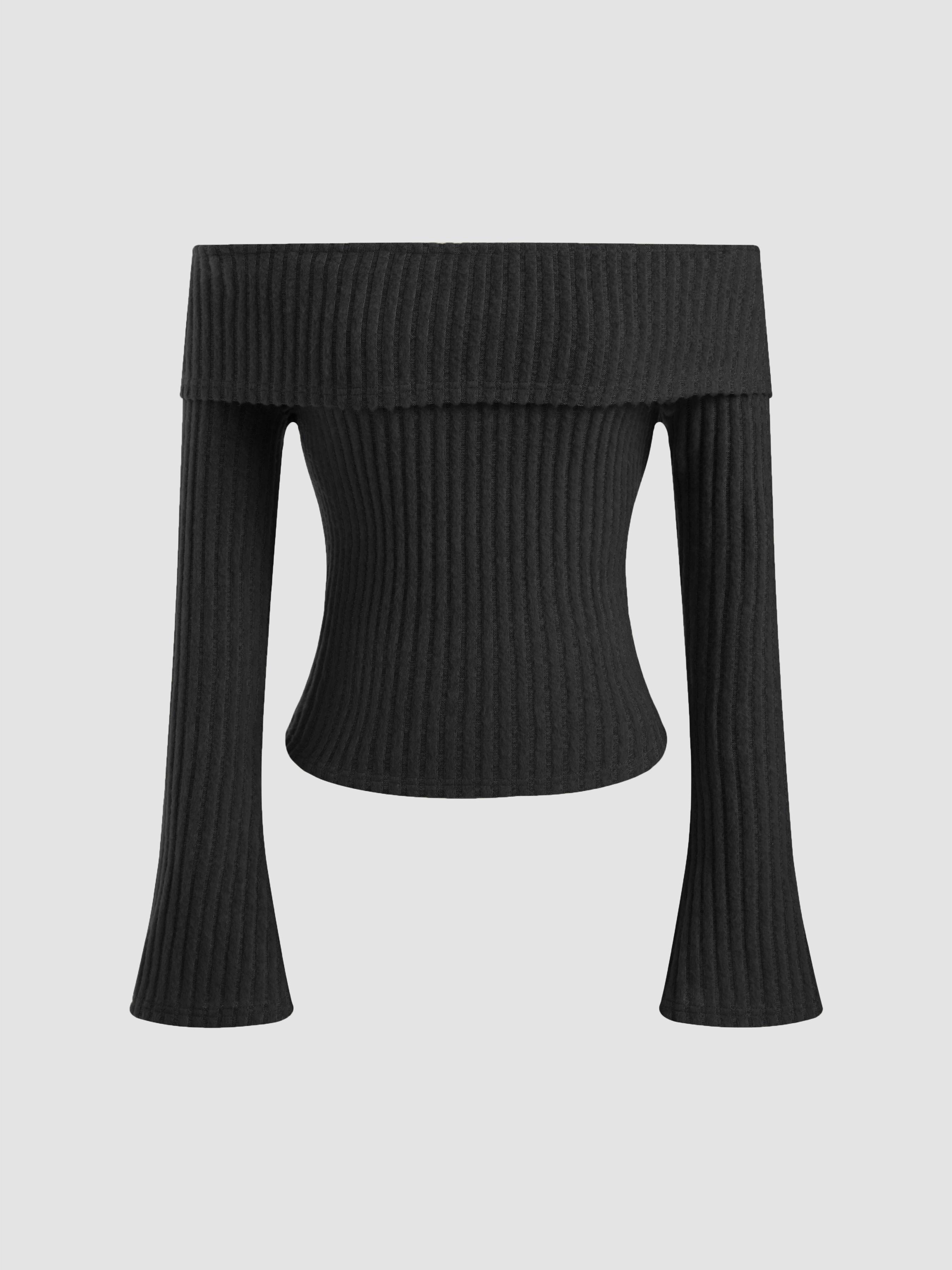 Brushed Fabric Off-shoulder Solid Long Sleeve Top by CIDER
