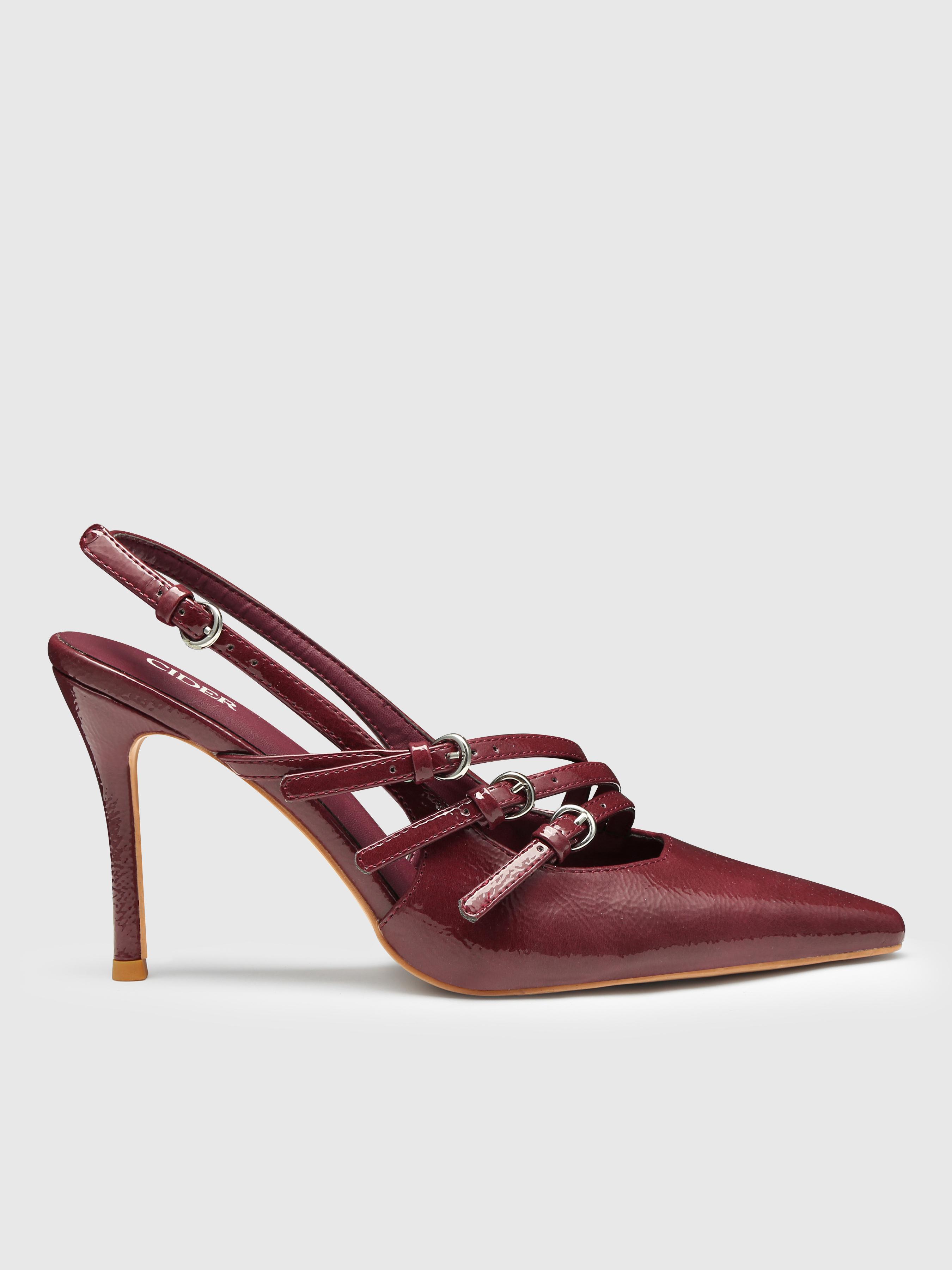Buckle-embellished Slingback Pointed Toe Heels by CIDER