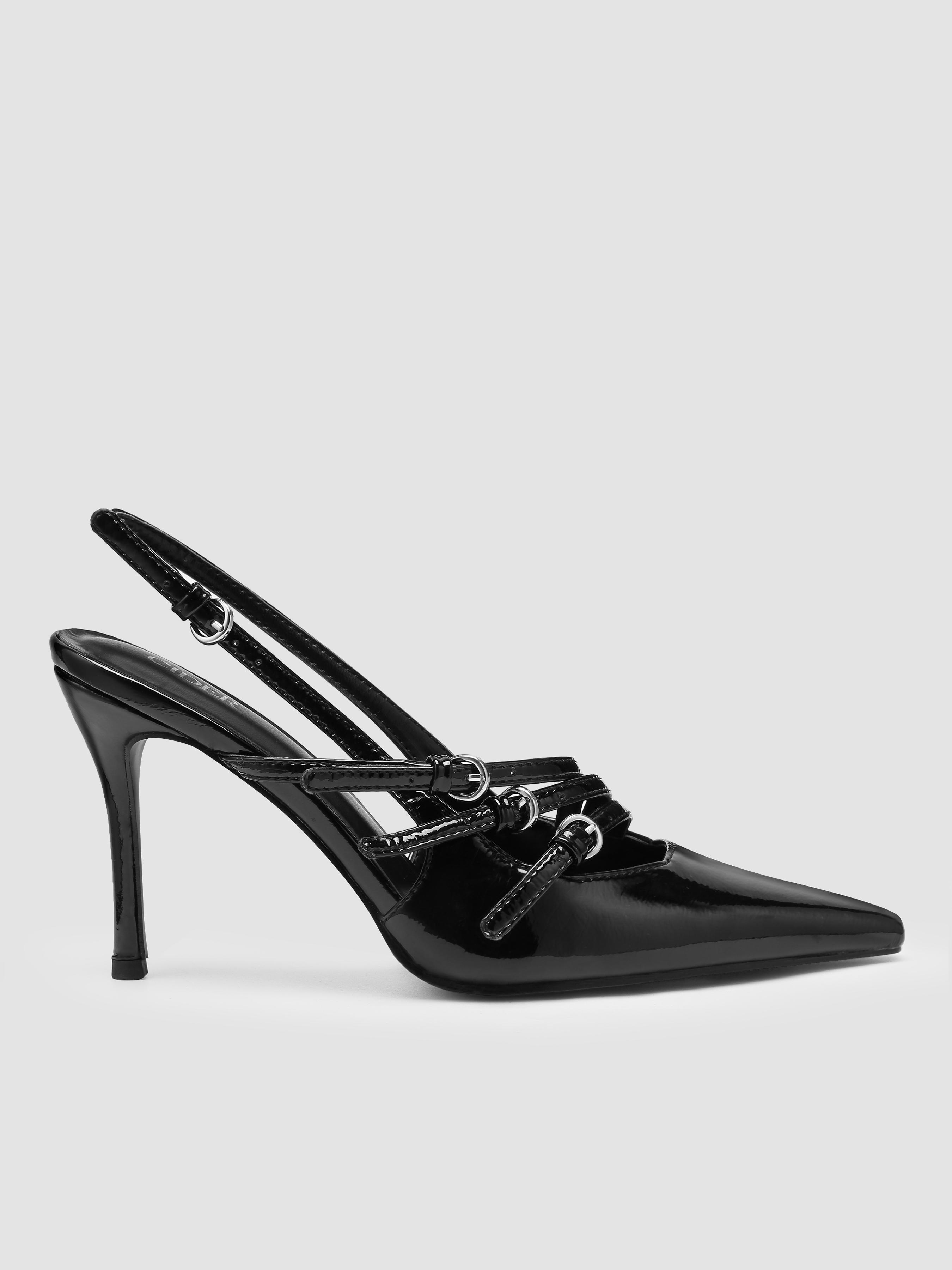 Buckle-embellished Slingback Pointed Toe Heels by CIDER