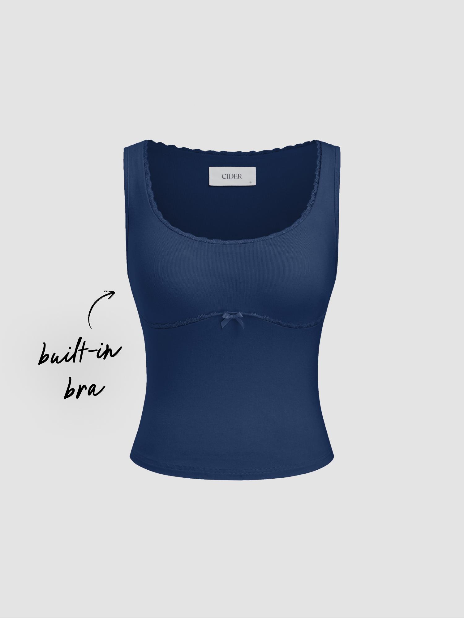 Built-in Bra U-neckline Bowknot Lace Trim Tank Top by CIDER