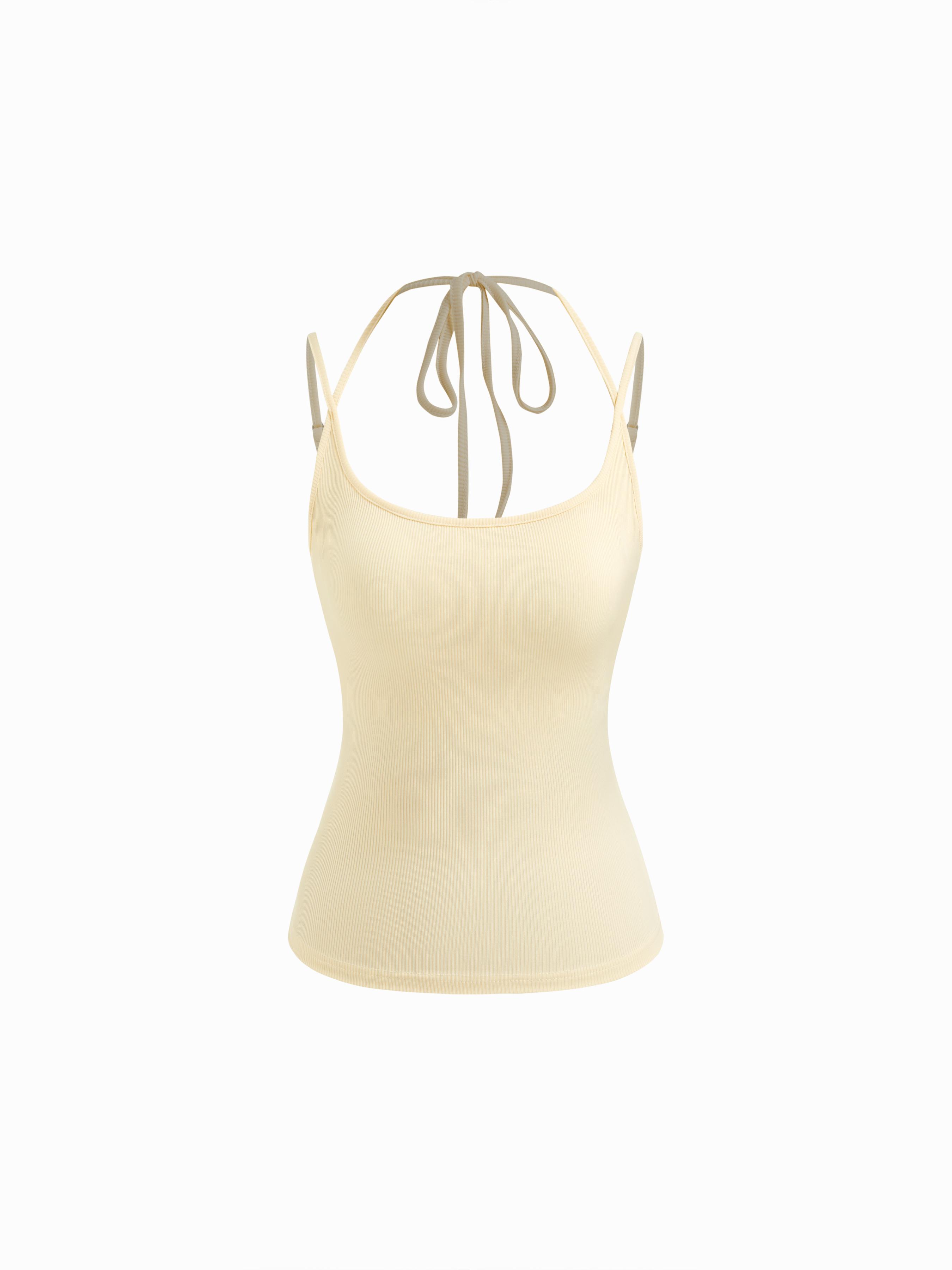 Built-in Bra U-neckline Stripe Knotted Cami Top by CIDER