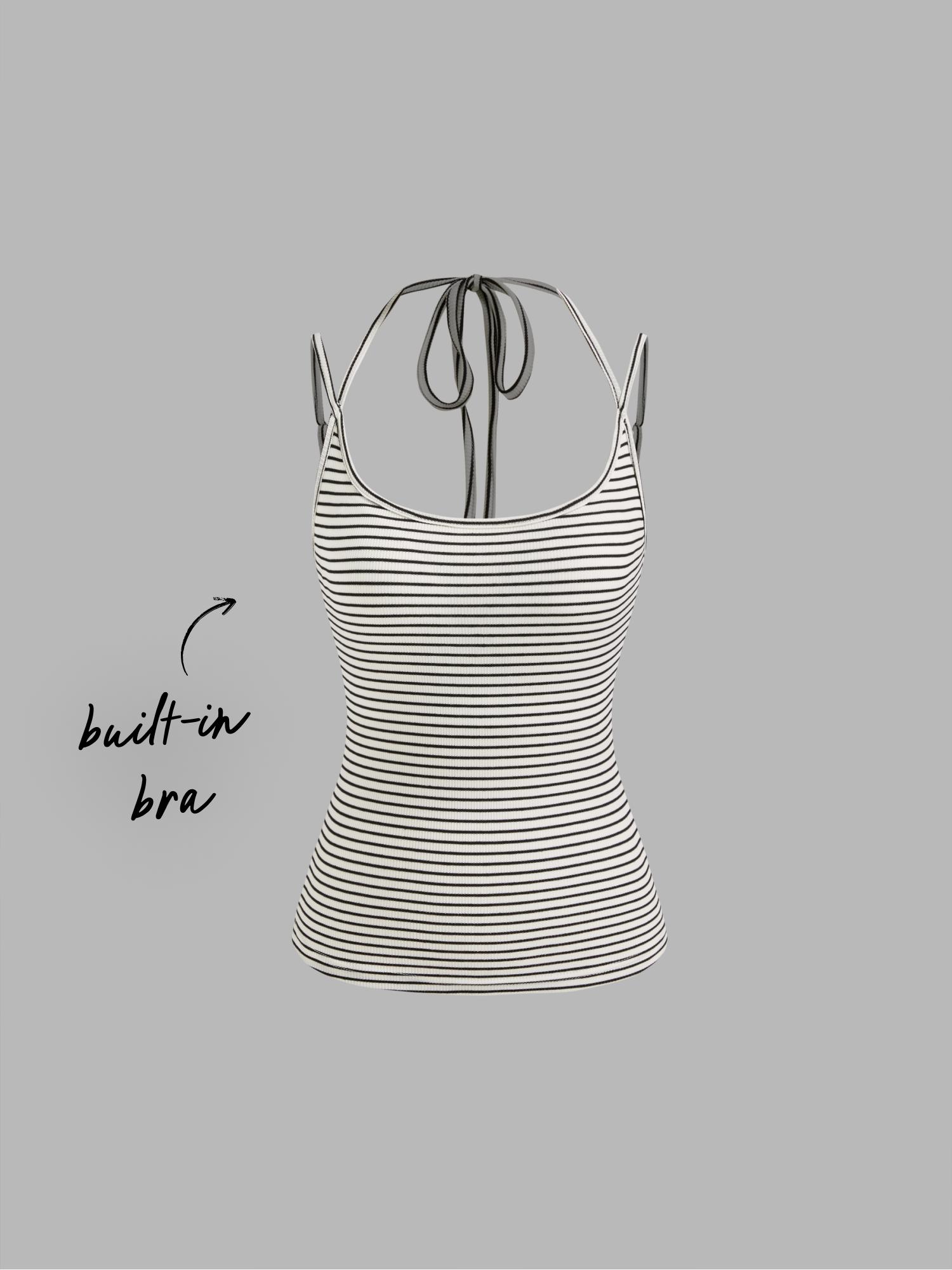 Built-in Bra U-neckline Stripe Knotted Cami Top by CIDER