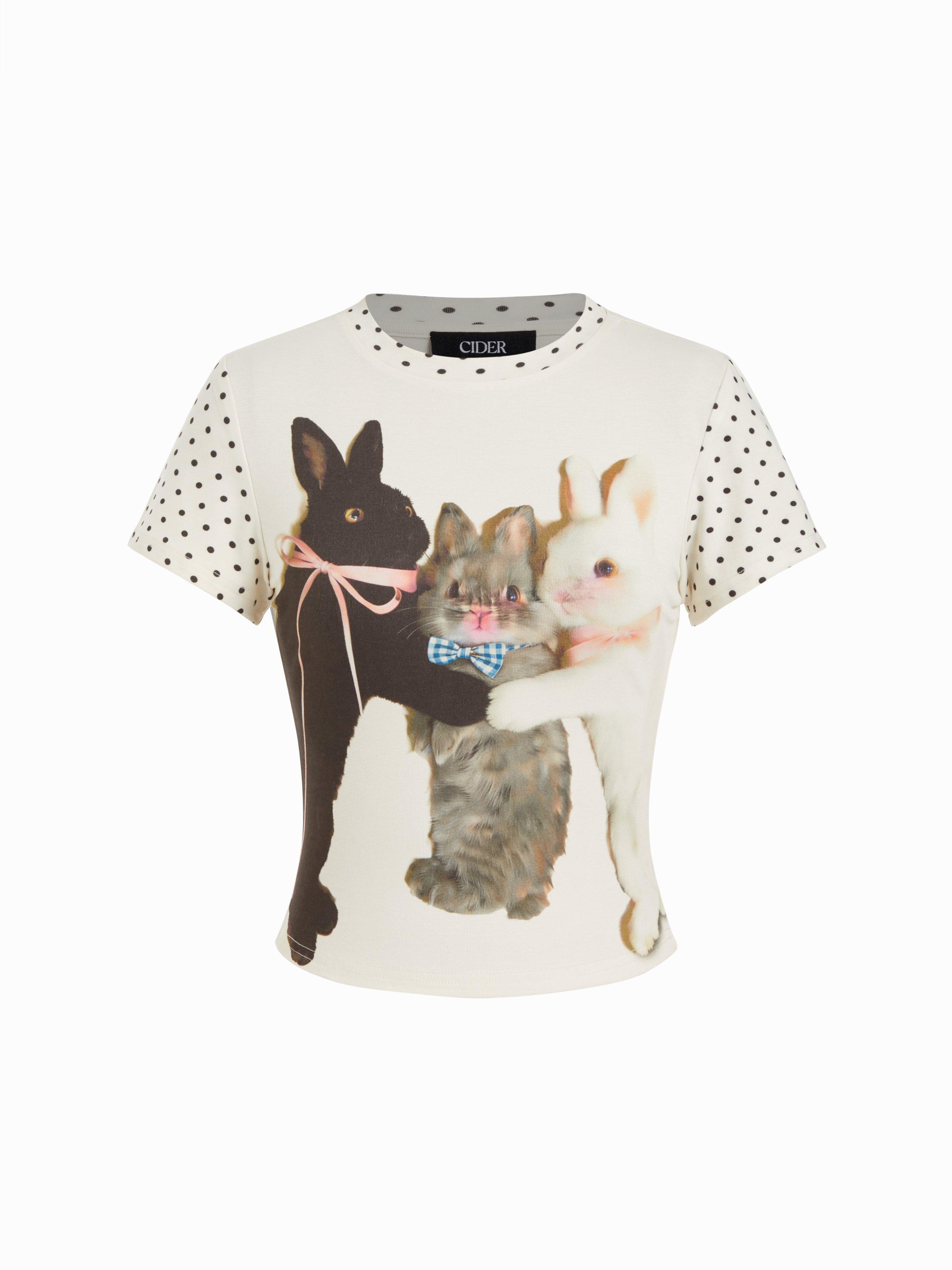 Bunny Graphic Polka Dot Short Sleeve Tee by CIDER