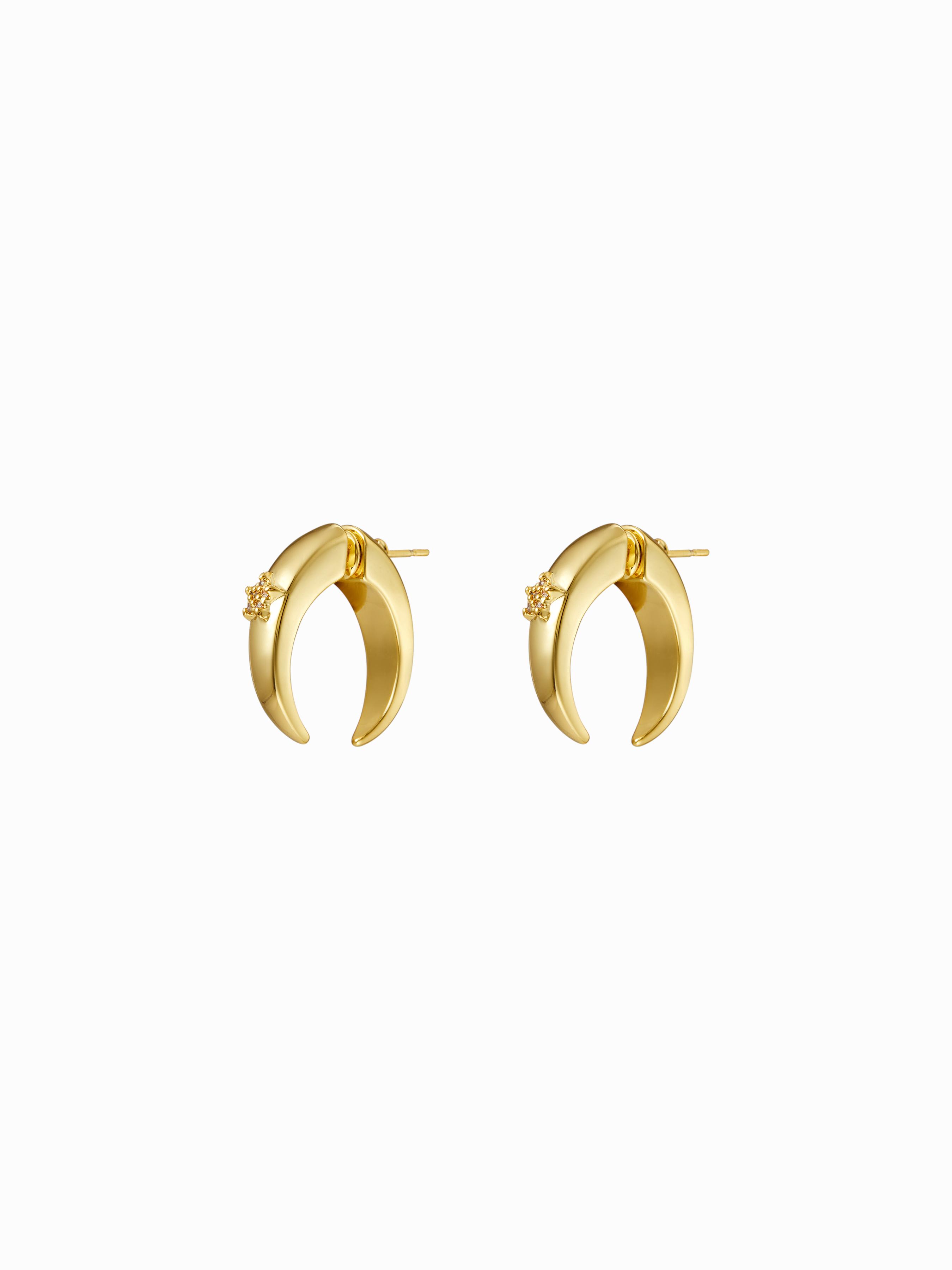 C-SHAPED RHINESTONE DECOR STAR STUD EARRINGS by CIDER