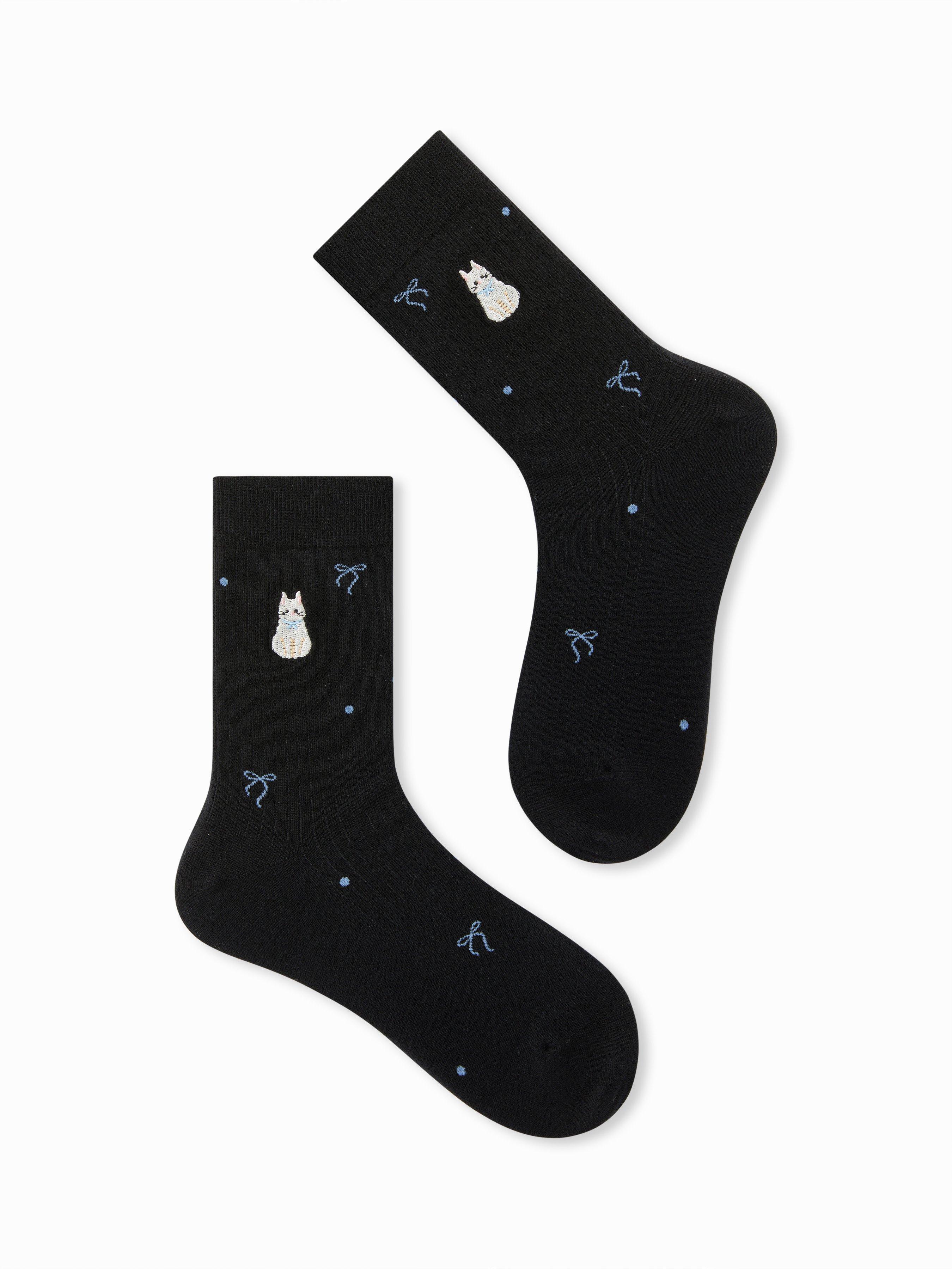 CAT & BOWKNOT CREW SOCKS by CIDER