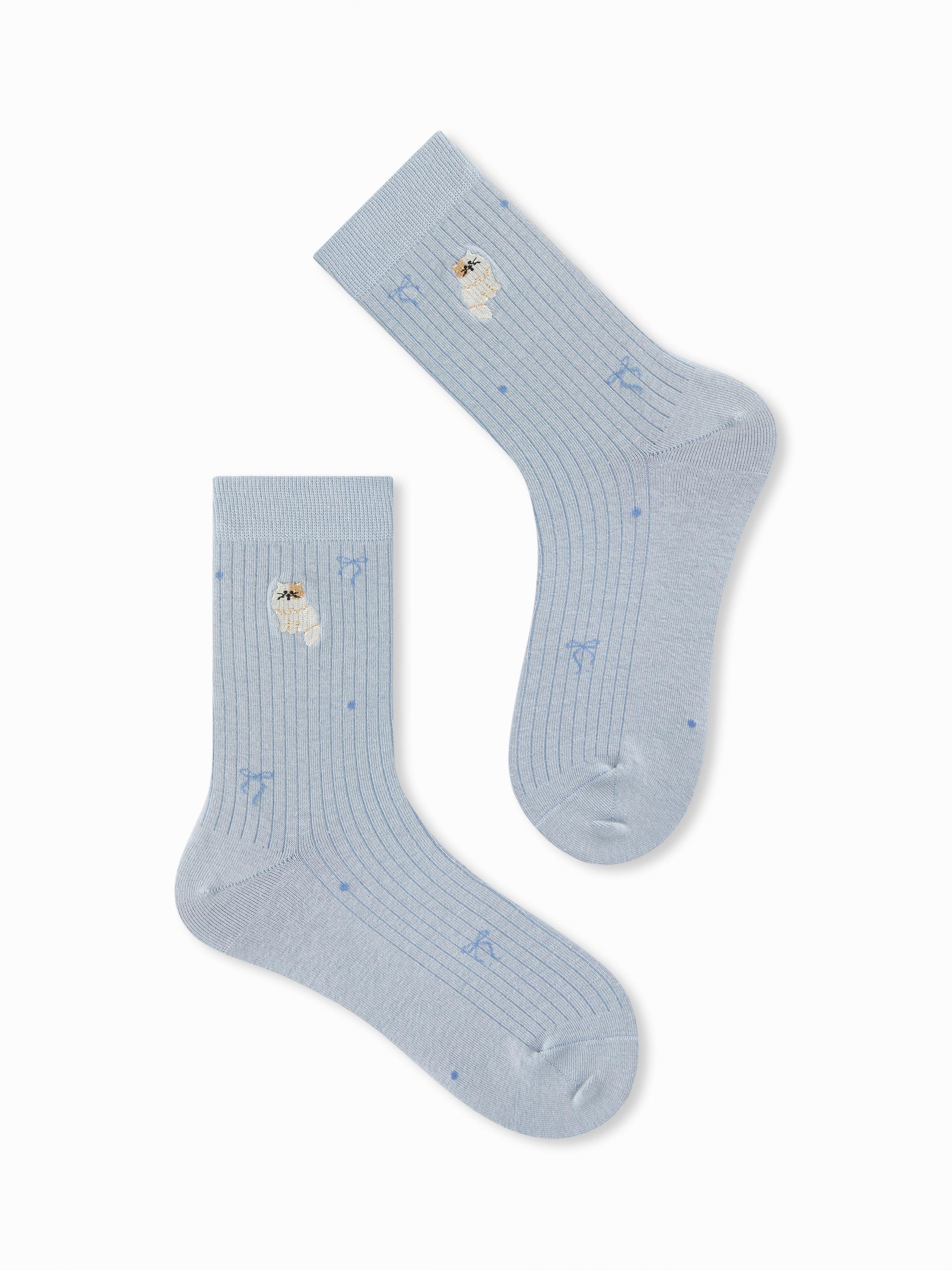 CAT & BOWKNOT CREW SOCKS by CIDER