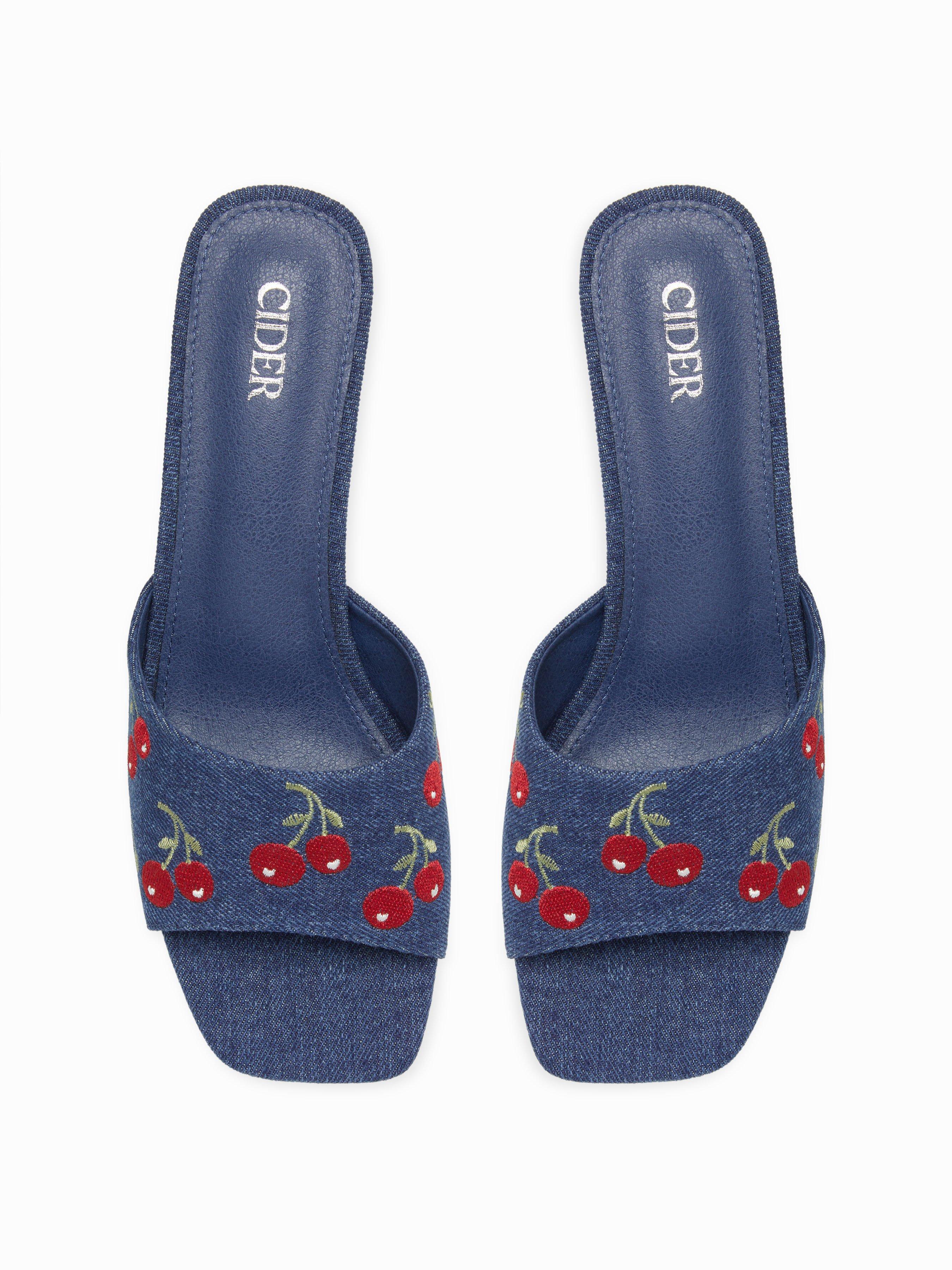 CHERRY PATTERN CHUNKY HEELED SANDALS by CIDER