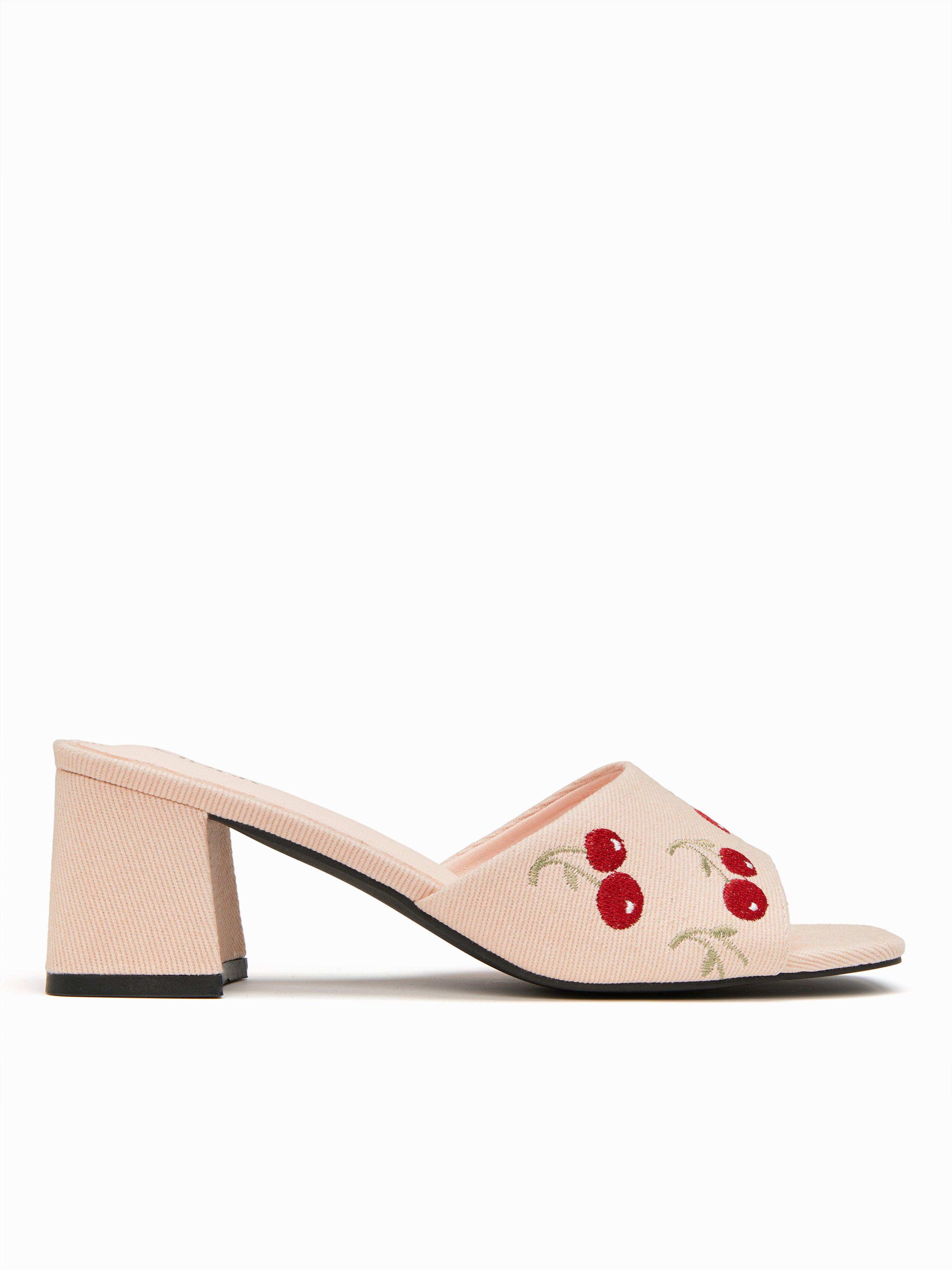 CHERRY PATTERN CHUNKY HEELED SANDALS by CIDER