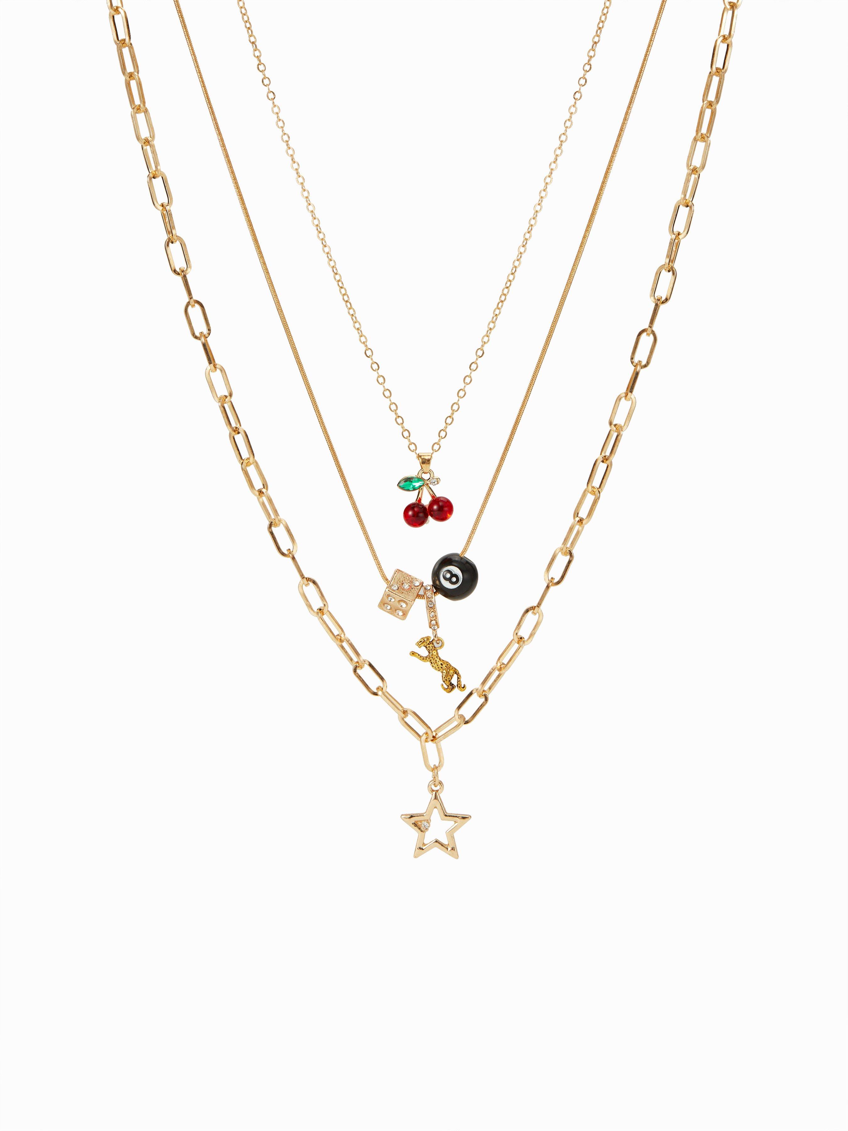 CHERRY & BILLIARD BALL PENDANT LAYERED NECKLACE by CIDER