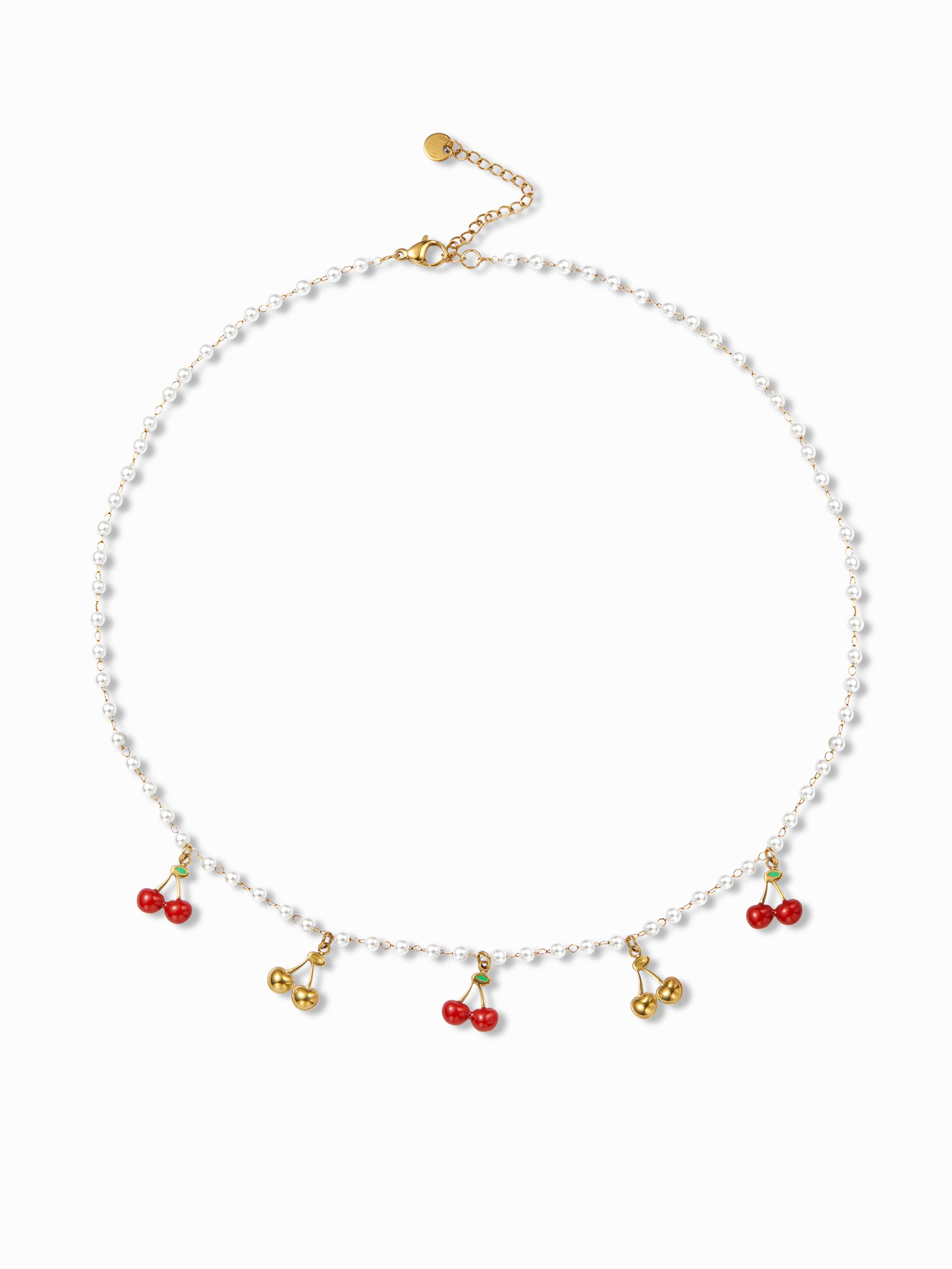 CHERRY & FAUX PEARL NECKLACE by CIDER