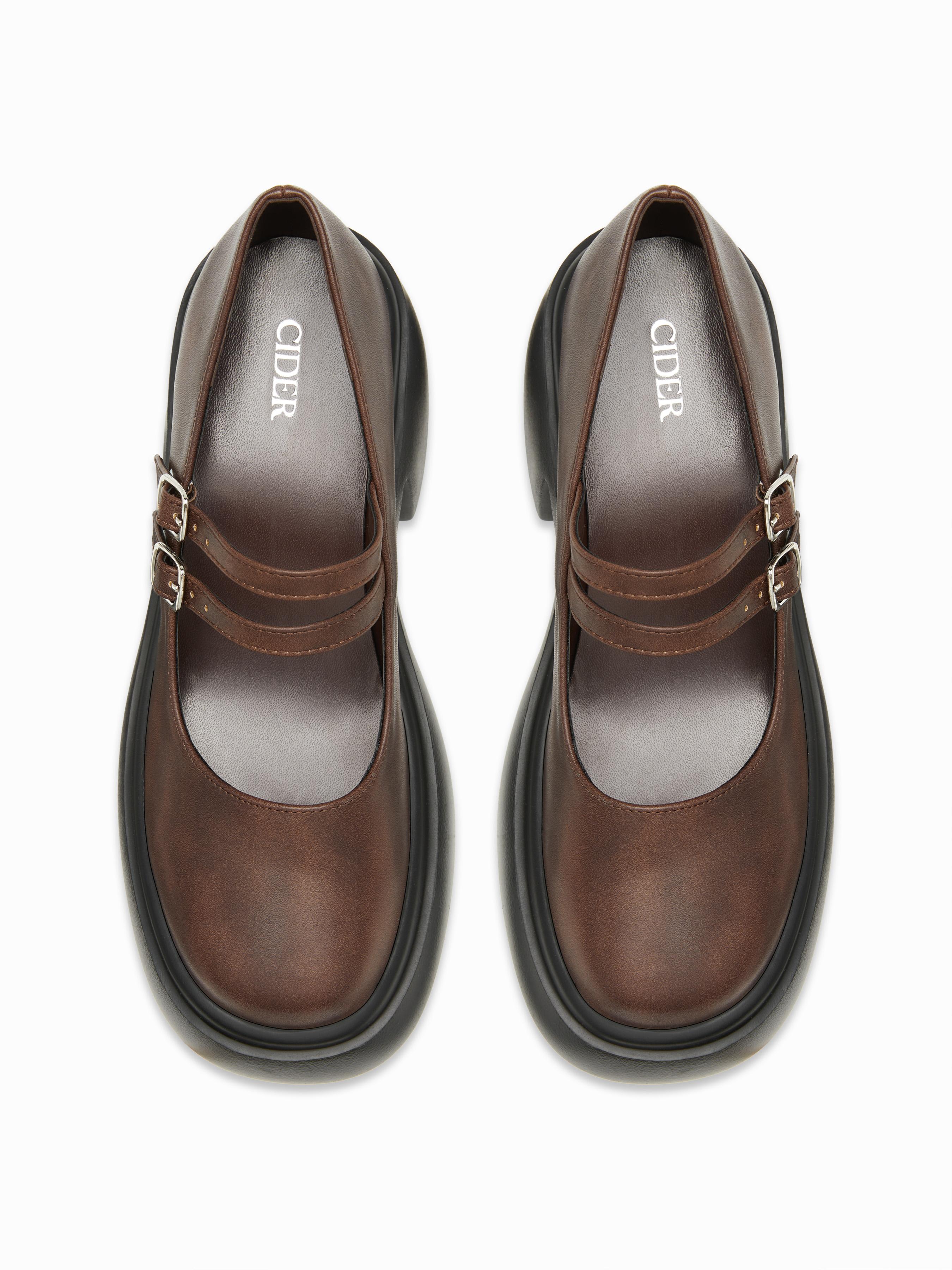 CHUNKY HEELED DOUBLE BUCKLE LOAFERS by CIDER