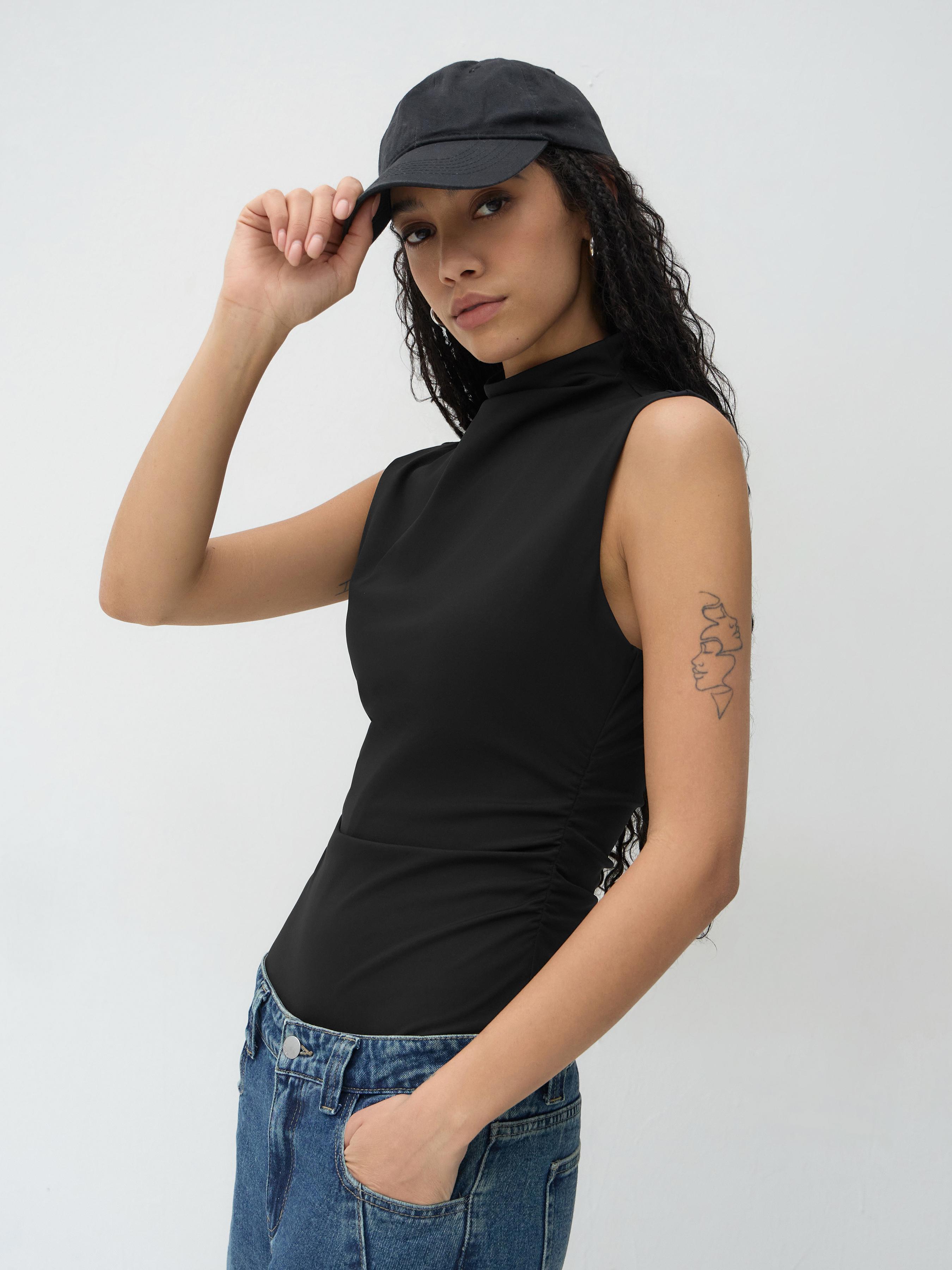 CIDERCONTOUR Double Layered High Neck Ruched Bodysuit by CIDER CIDERCONTOUR Double Layered High Neck Ruched Bodysuit by CIDER