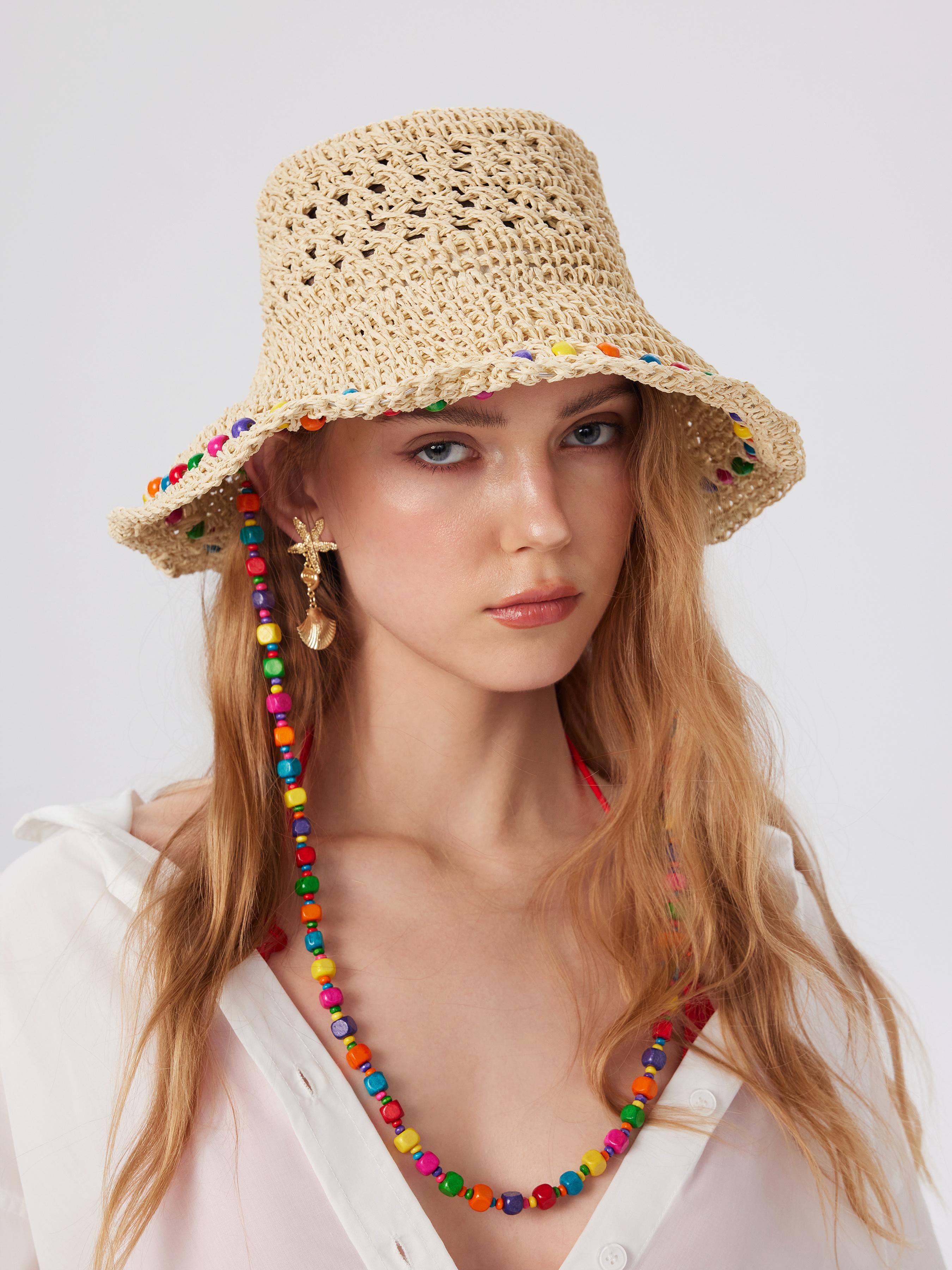 COLORFUL BEAD LACE-UP STRAW HAT by CIDER