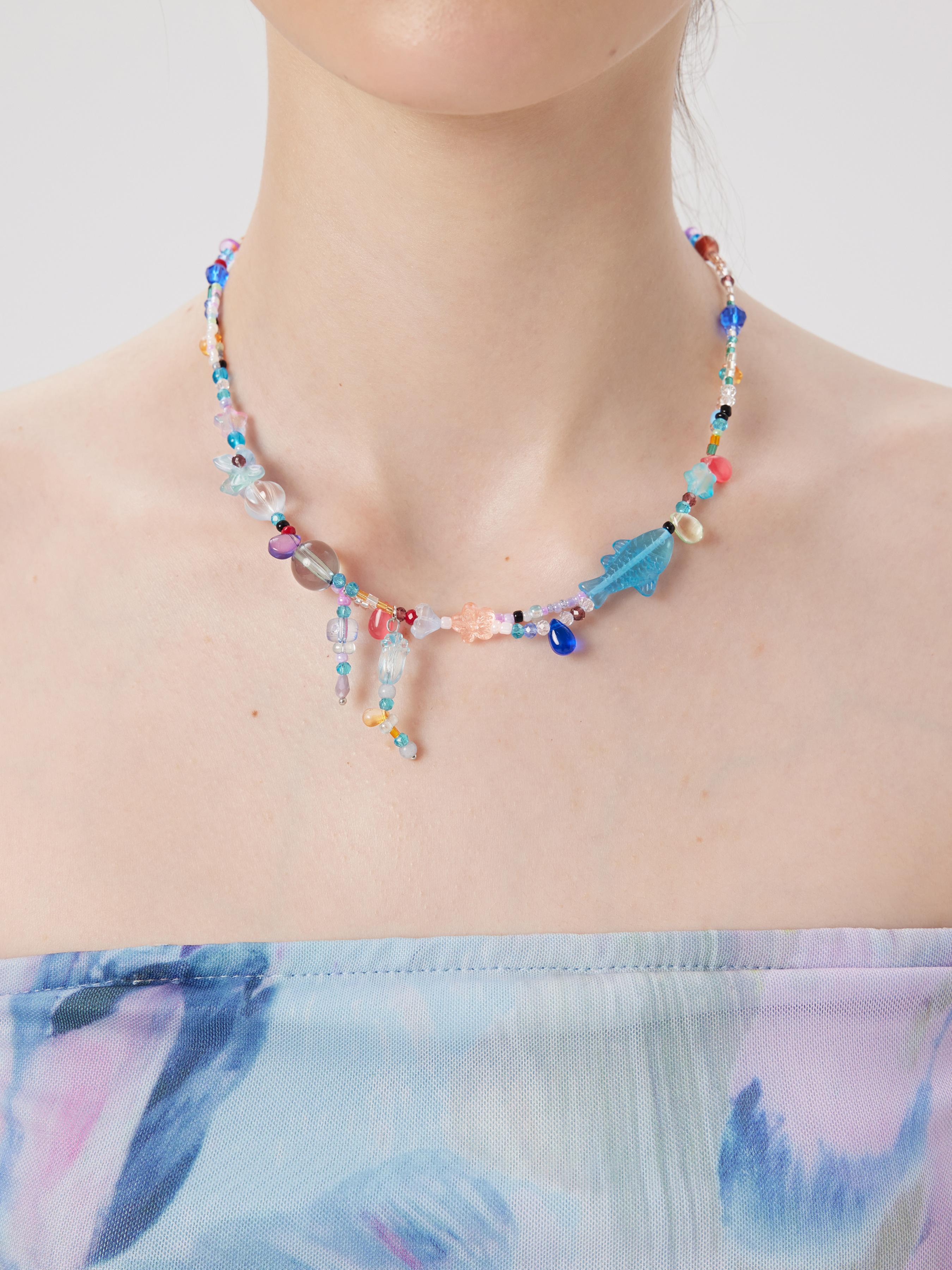 COLORFUL FISH & FLOWER BEADED NECKLACE by CIDER